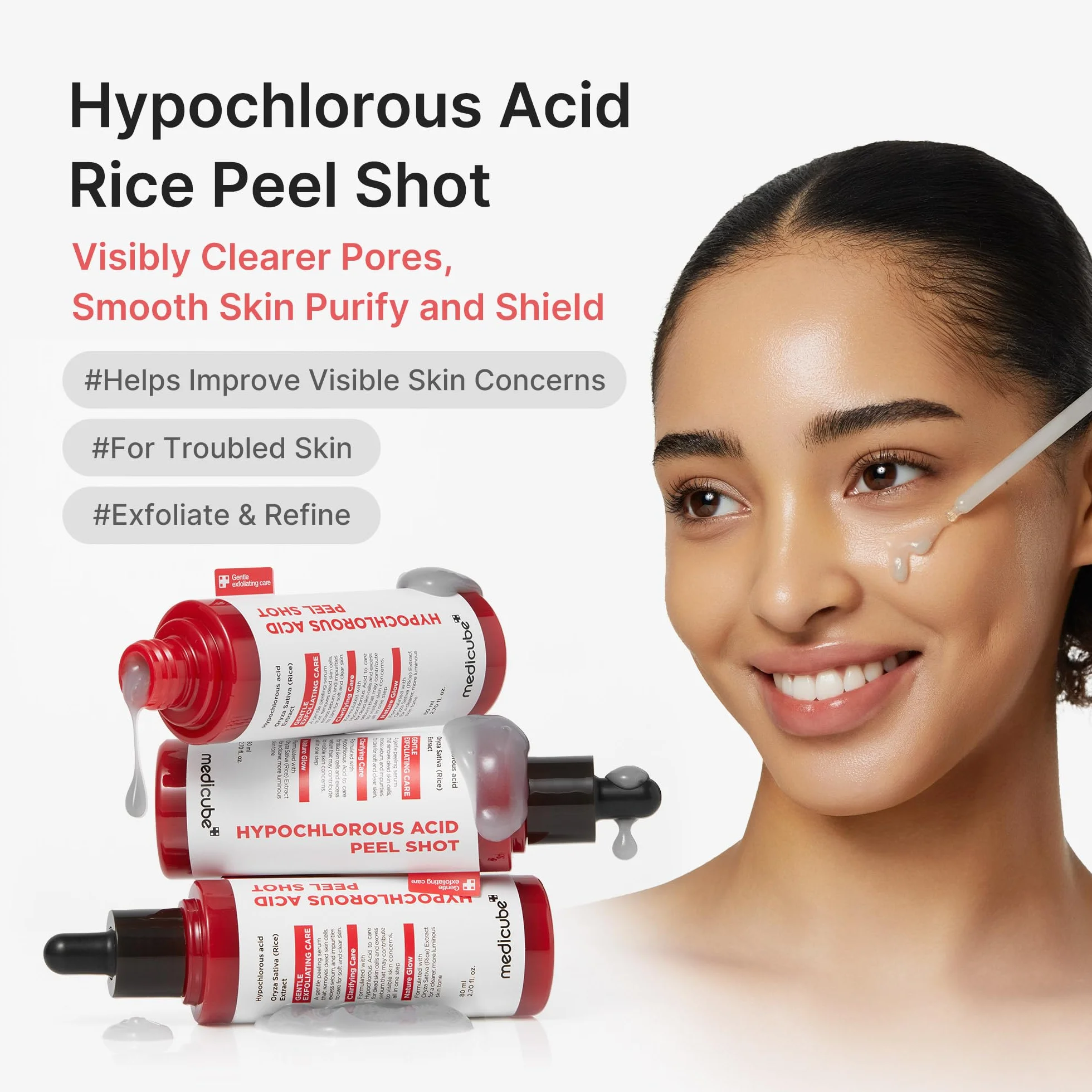medicube Peel Shot with Hypochlorous Acid | Gentle Exfoliating Serum for Dead Skin Cells & Pores, Blackheads & Excess Sebum Control | Rice Extract, Panthenol for Hydrating & Smoothing Care | 2.7 fl.oz