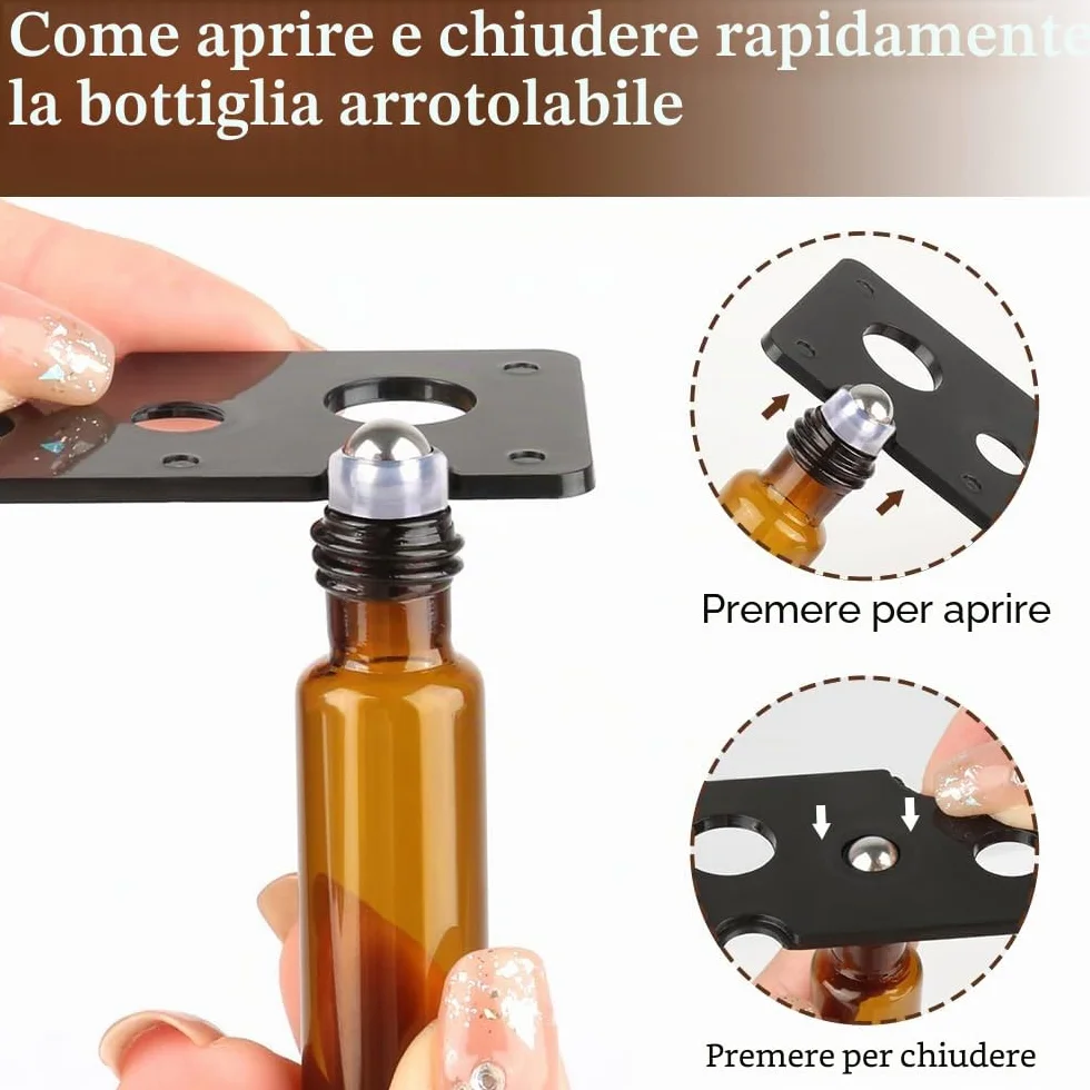 rollon oli essenziali, confezione di olio da 10 pezzi, colore marrone, bottiglia vuota da 10 ml, ricaricabili con sfera in acciaio inox, per oli, profumi, cosmetici, profumi, massaggi.