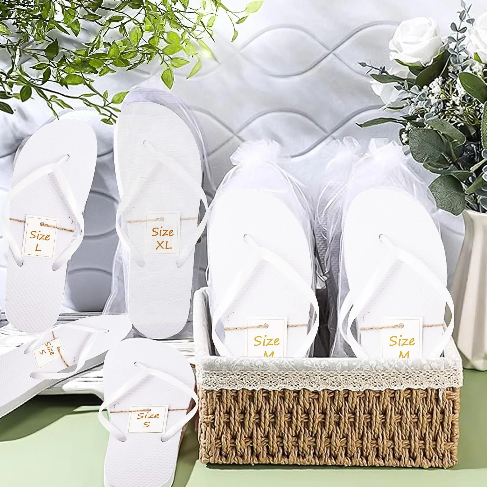 Infradito Bianco Matrimonio 24 Paia Ospiti Hotel Spa Feste con Scheda Taglie Sacchetto Treno