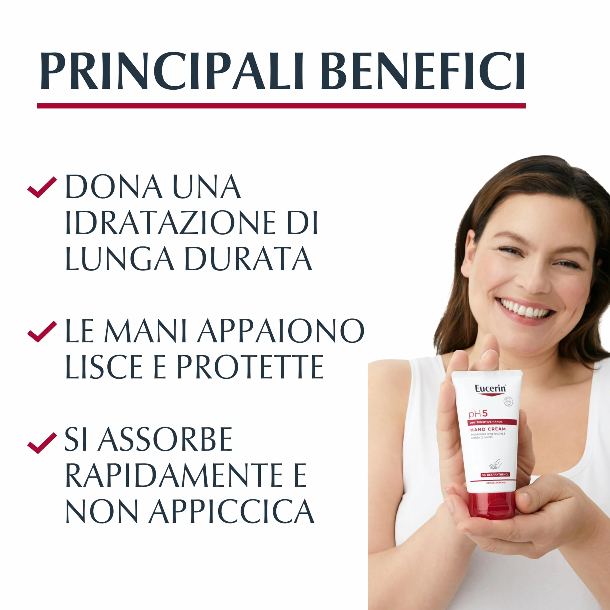 Eucerin pH5 Crema Mani 75 ml, Crema mani secche e screpolate ad assorbimento rapido per un'idratazione di lunga durata, Formula riparatrice con Dexpantenolo per pelle secca e sensibile
