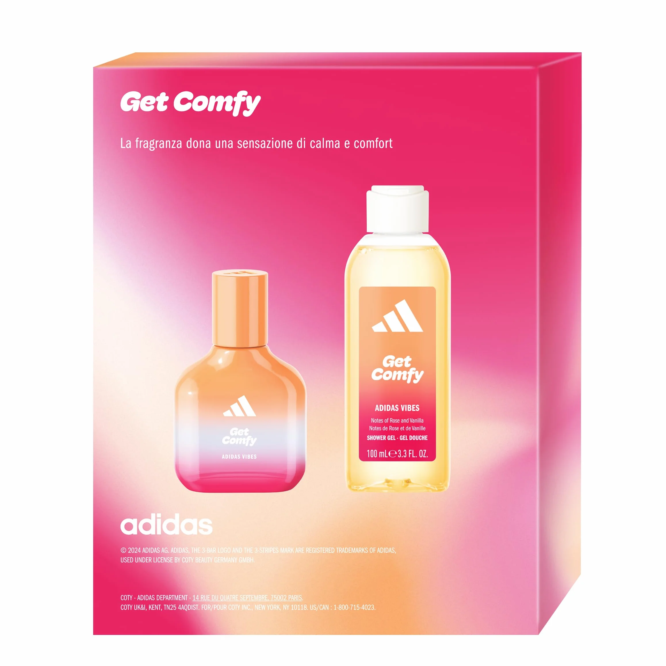 Adidas, Confezione Regalo Donna Vibes Get Comfy Eau de Parfum 30 ml + Gel Doccia 100 ml