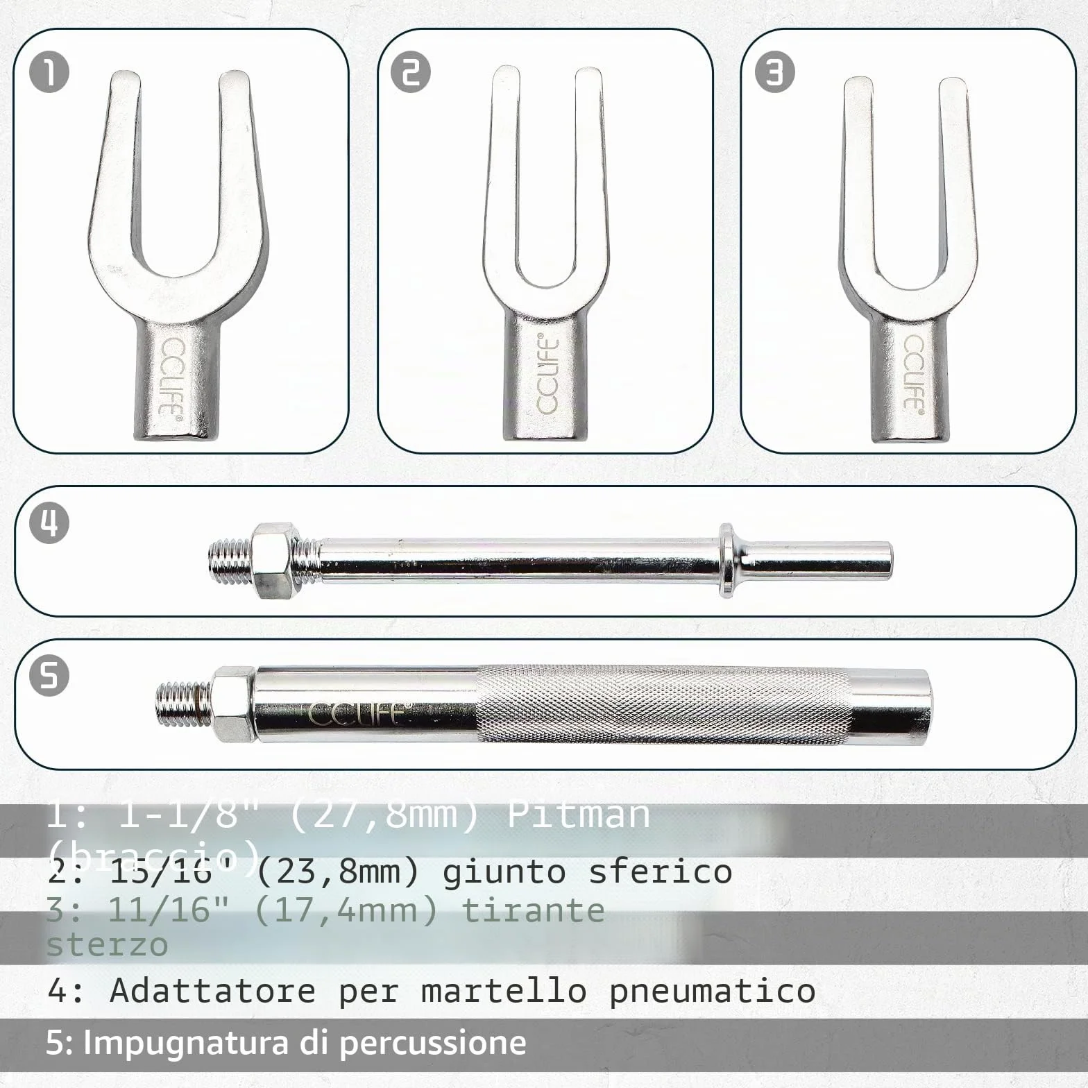 CCLIFE Estrattore Giunti Sferici a Forcella Kit 5 Pezzi 17-23-28mm