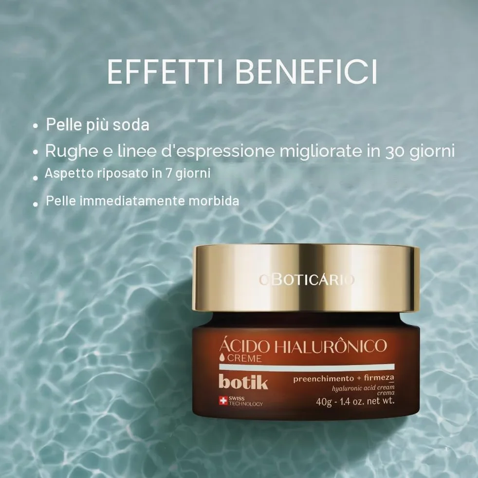 O Boticário Botik - Crema viso con acido ialuronico, riempie le rughe, aumenta la compattezza della pelle e la pelle morbida e riposata, 40 g