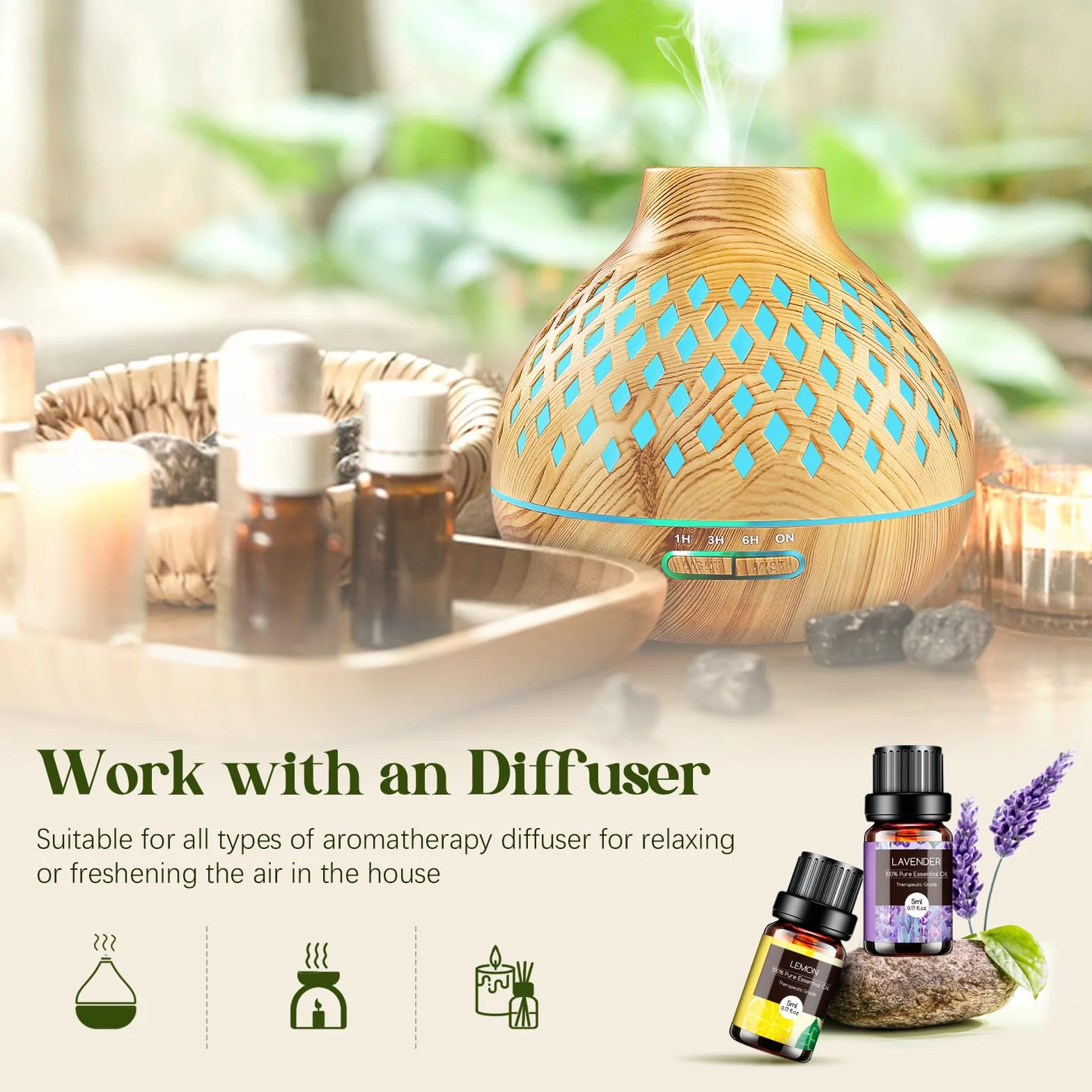 Set di Oli Essenziali per Diffusori Umidificatore 20 x 5ML, Olio Essenziale Naturali per Aromaterapia - Lavanda, Tea Tree, Citronella, Incenso