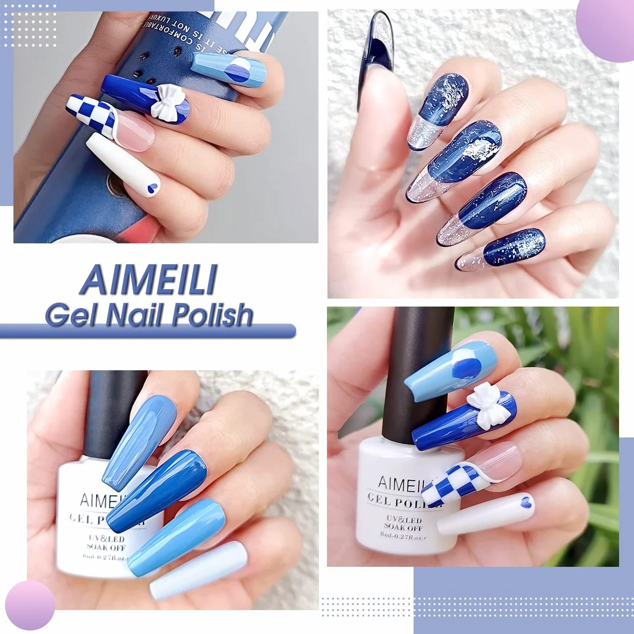 AIMEILI 6 Pezzi Pennelli per Unghie Set Per UV Gel Liner Pittura Pennello Acrigel Pennello Decorazioni Unghie Penne Dotter per Nail Art DIY Attrezzi