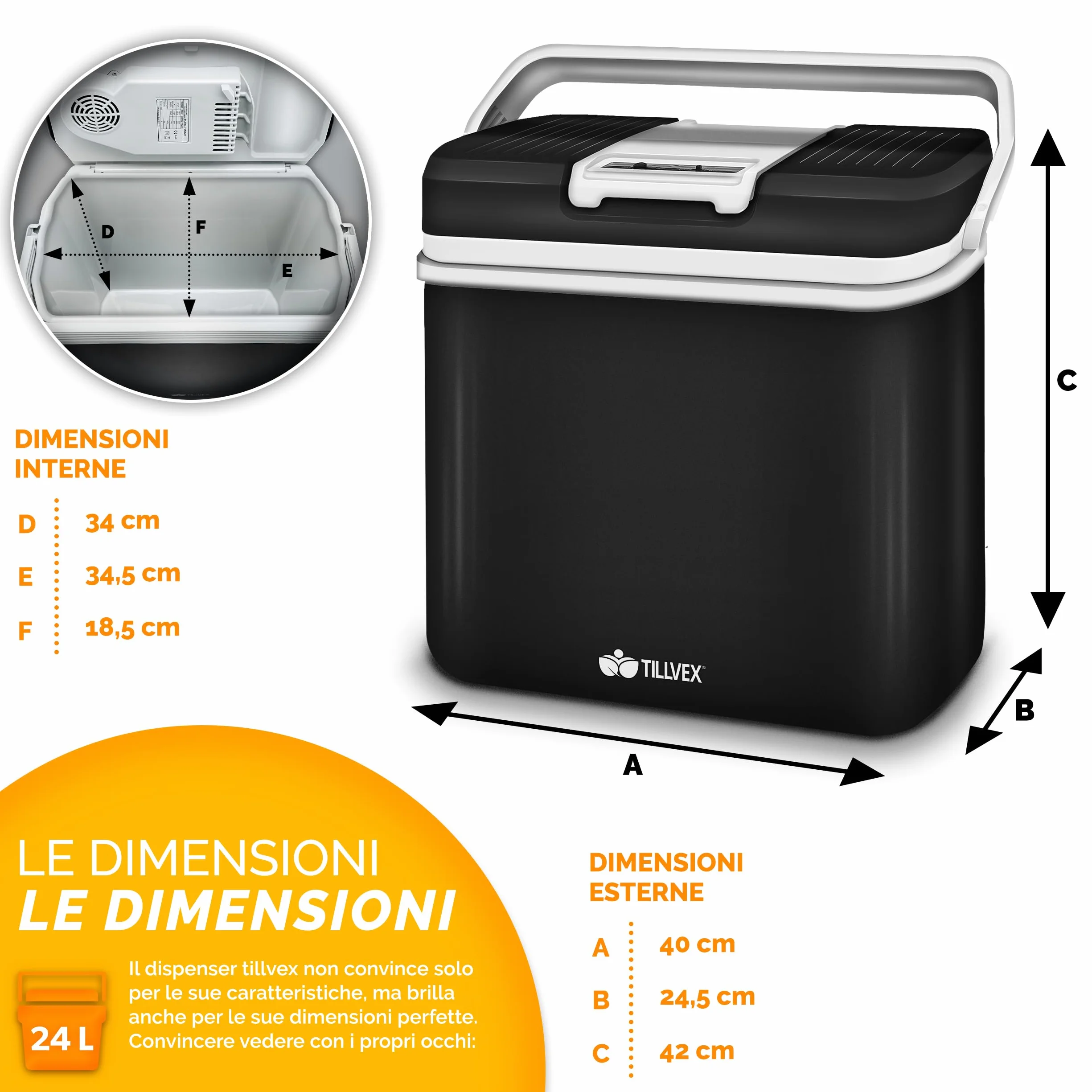 tillvex Frigorifero elettrico Portatile 24L Mini-frigorifero 230V 12V campeggio auto camper ECO