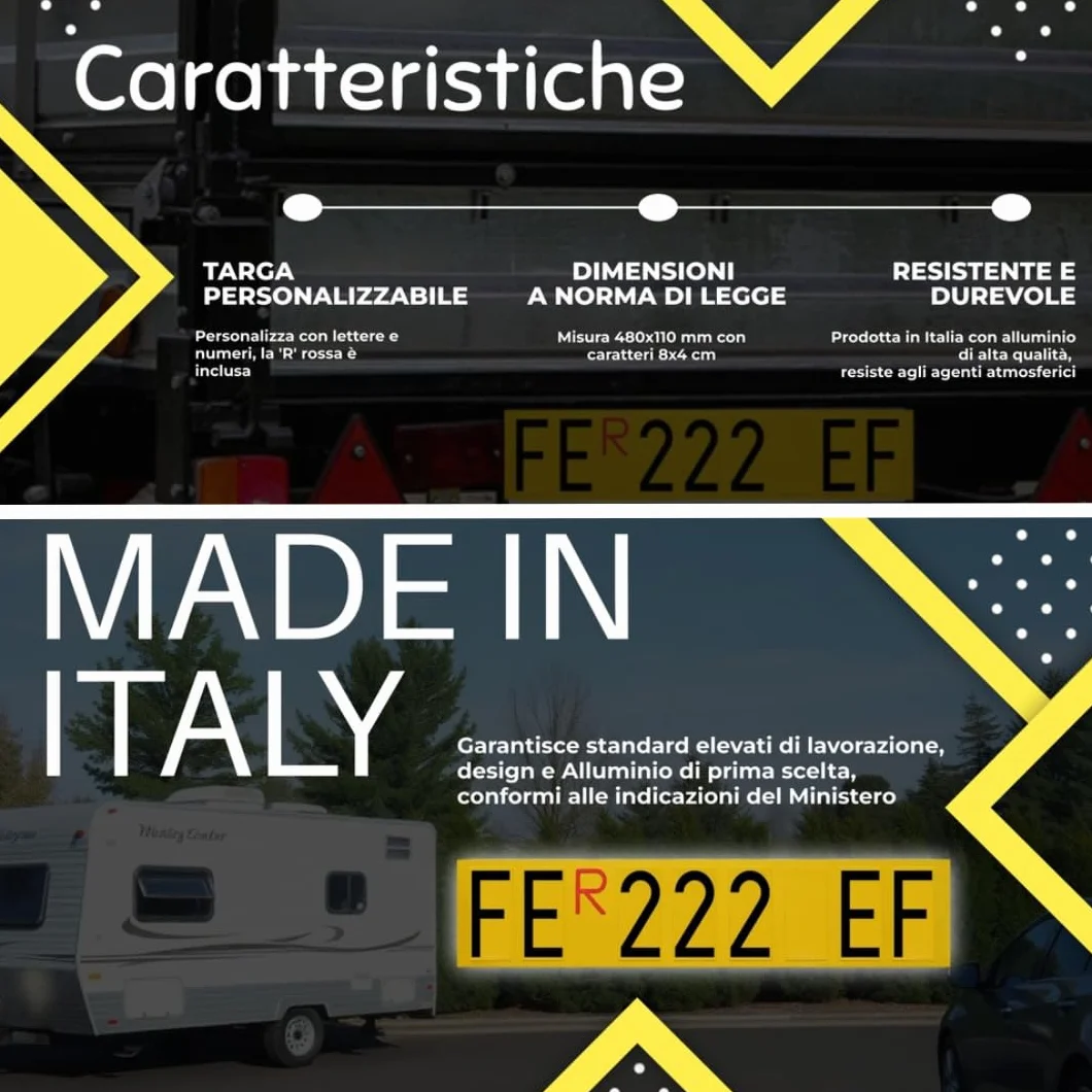 Targa Ripetitrice Alluminio Catarifrangente Made in Italy Portabici Carrelli Rimorchi Dimensioni Originali Caratteri Omologati R Rossa Inclusa