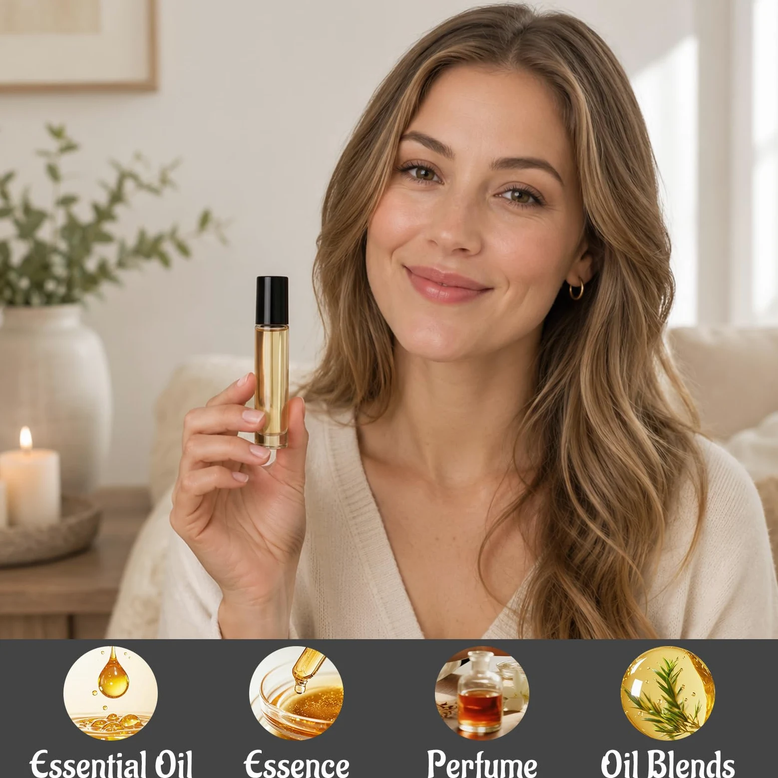 50 bottiglie roll-on da 10 ml in vetro trasparente per oli | Bottiglie in vetro trasparente per oli essenziali e profumi; 50 pezzi con sfere in acciaio, tappi neri, imbuti