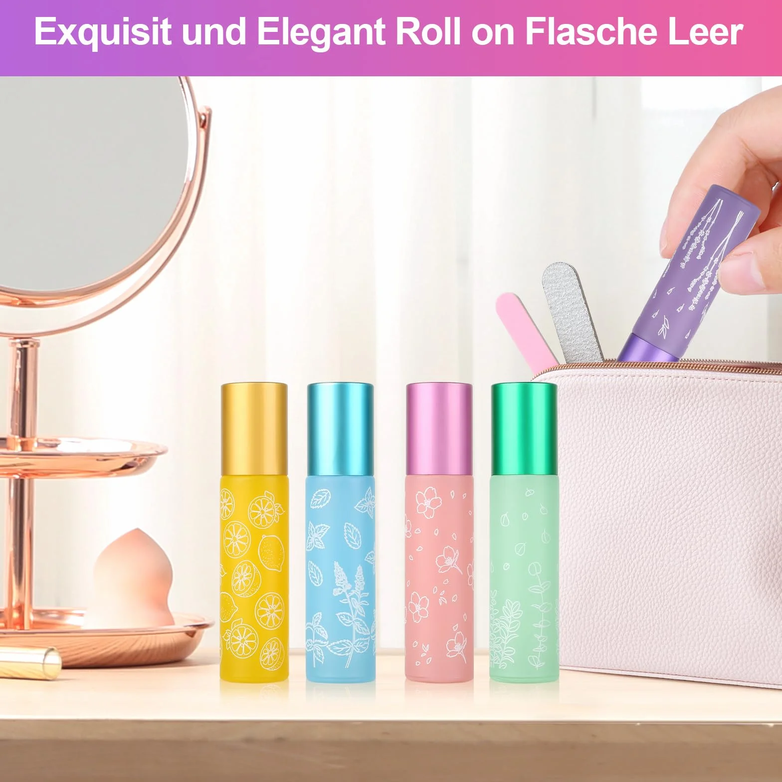 16 Pezzi 10ml Colore Roll on Vuoto per Oli Essenziali, Roll On Bottiglie con Sfera in Acciaio Inossidabile, Roll on Vuoto per oli Essenziali per Profumo, Olio Essenziale, Aromaterapia