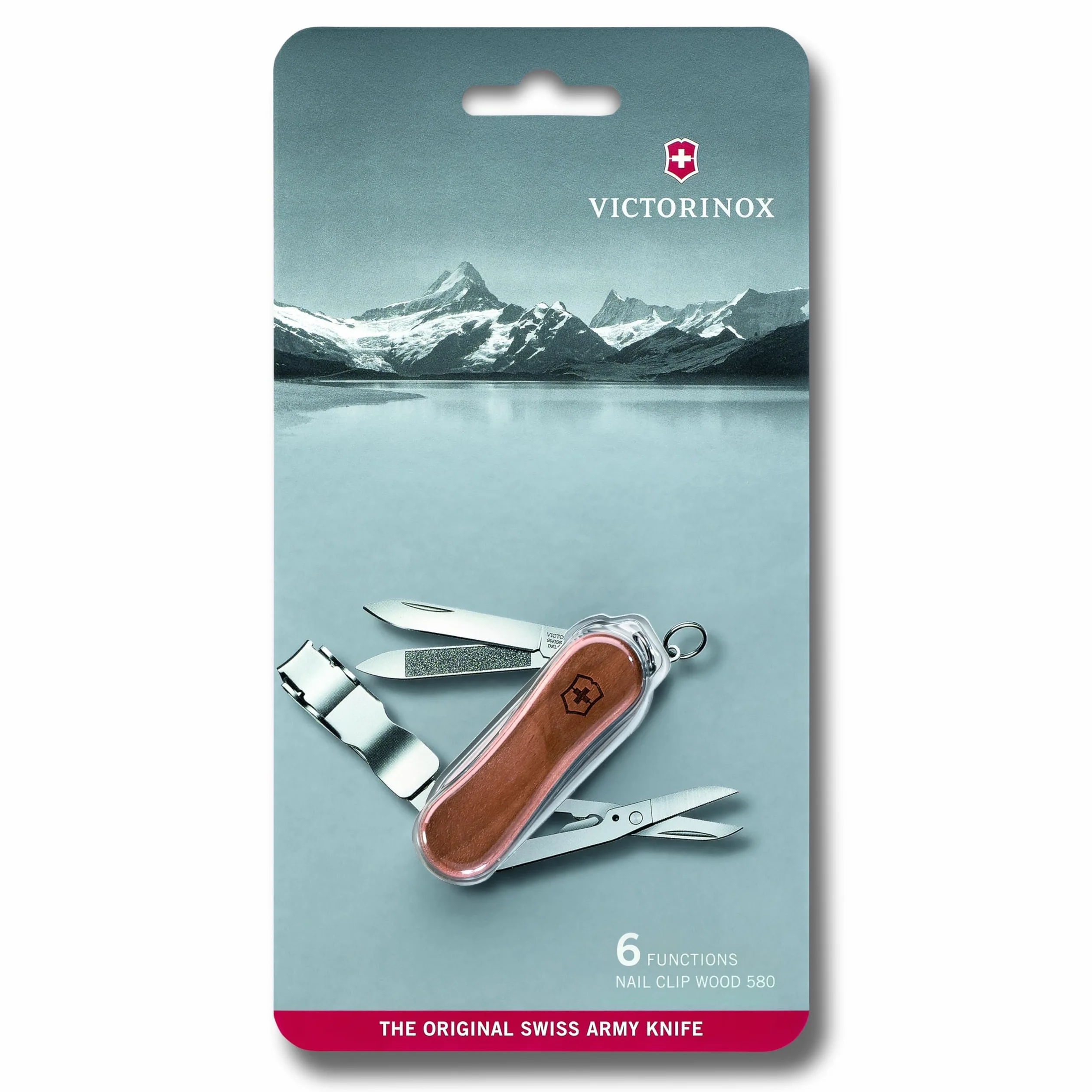 Victorinox, Nail Clip 580 Wood, Coltellino Svizzero, Originale, Multiuso, Campeggio, 6 Funzioni, Lama, piccola, Lima per unghie