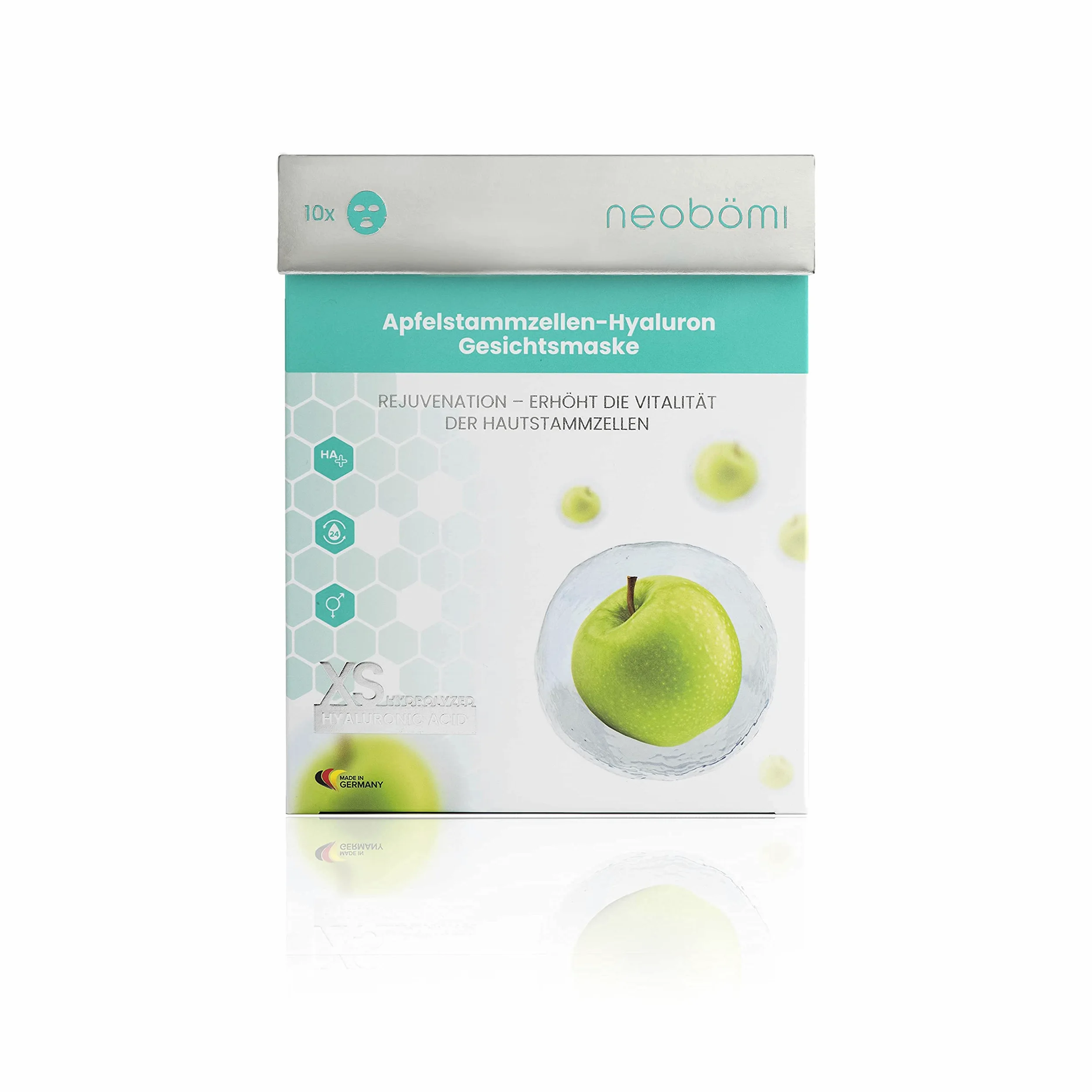 Maschera viso Hydrolyzed Hyaluronic Acid XS - Maschera in tessuto ad alto dosaggio con cellule staminali di mela di neobömi® – Maschera anti-invecchiamento – perfetta per la cura del viso