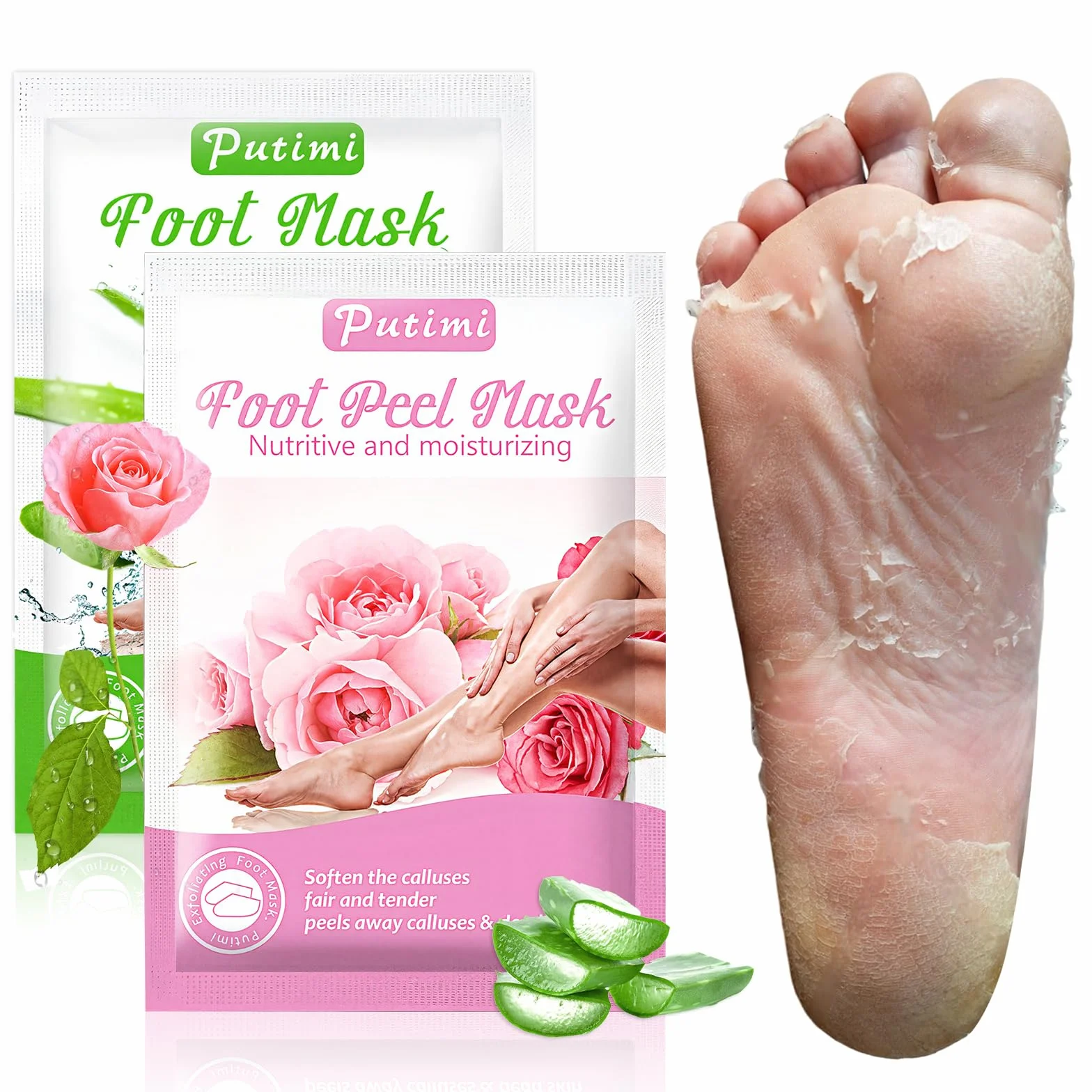 2 Paia Maschera Piedi Esfoliante, Trattamento Peeling Intenso, Peeling Delicato, Trattamento per Talloni Ruvidi, Pelle Liscia, Effetto Idratante Prolungato (Rosa/Aloe)