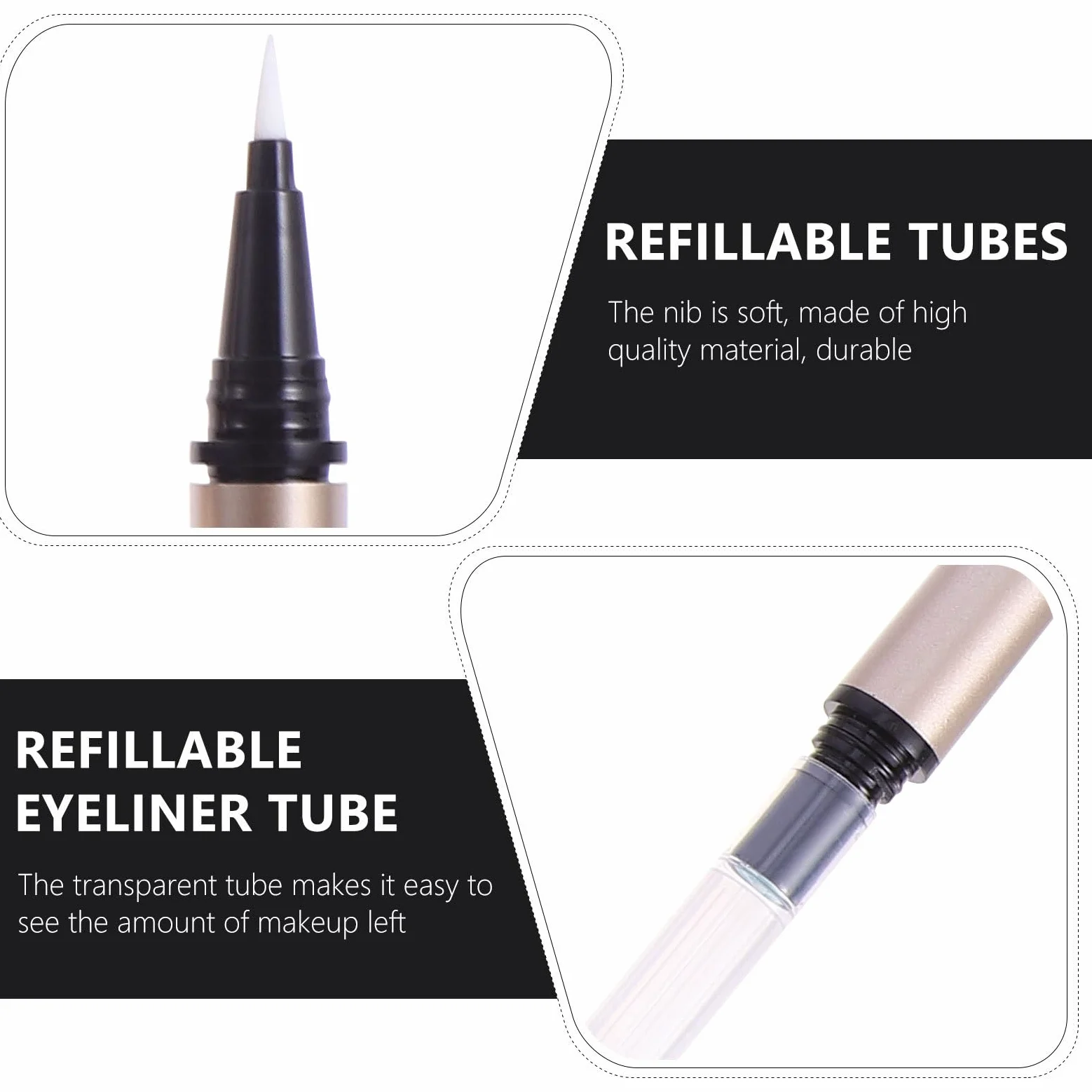 Tubo Vuoto per Eyeliner 1ml in Plastico Oro, 5 Pezzi | Refillable, Leggero e Portatile, per Negozi Cosmetici e Mercati, Adatto anche Olio Unghie