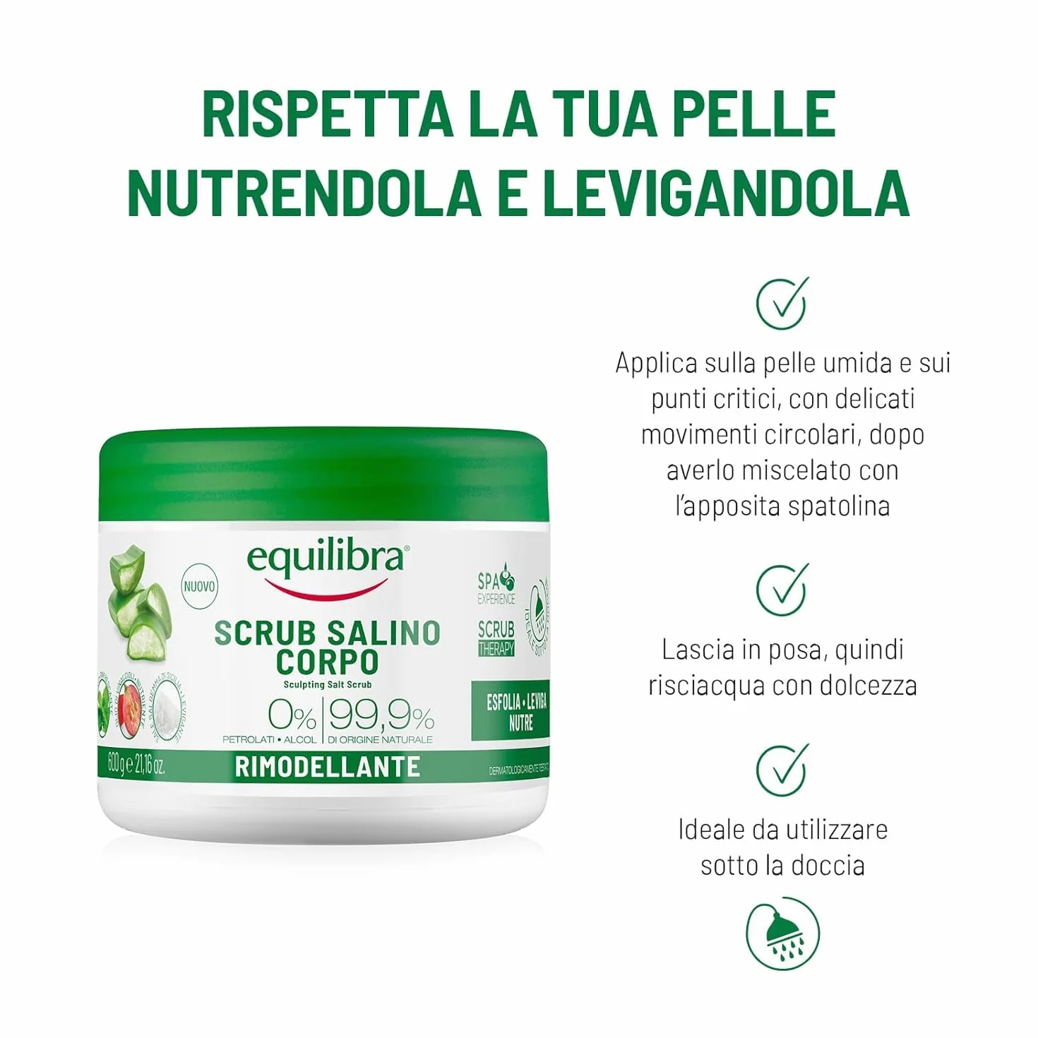 Equilibra Scrub Salino Corpo Rimodellante 600 g Sale Salgemma Sicilia Aloe Vera Oli Naturali