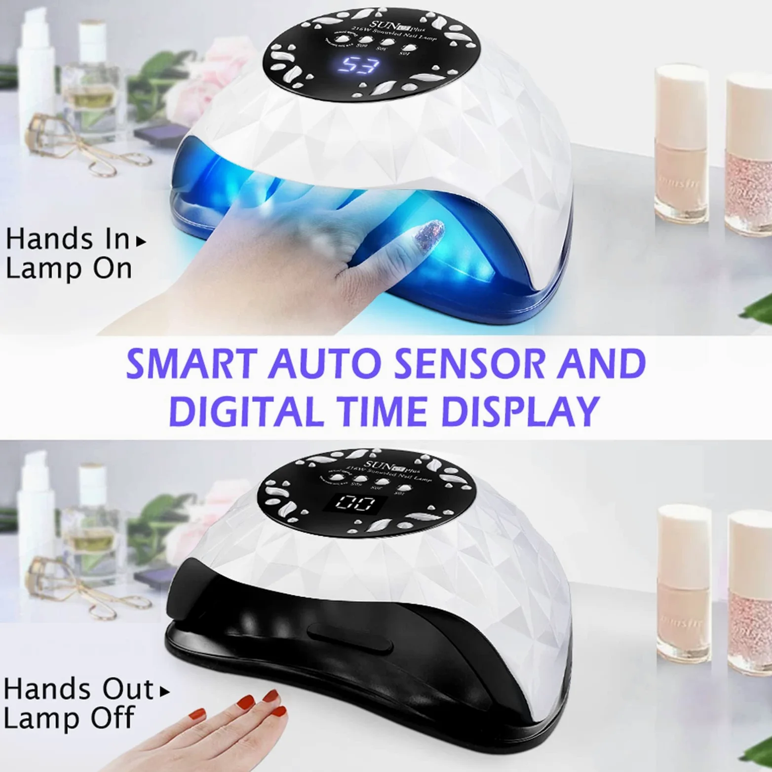 ZYC Lampada a LED 216W Lampada per Unghie per Unghie per Tutte Le ceramiche in Gel Polish Fast Curing con 4 Timer Grande Spazio Spazio Sensore Automatico Unghie