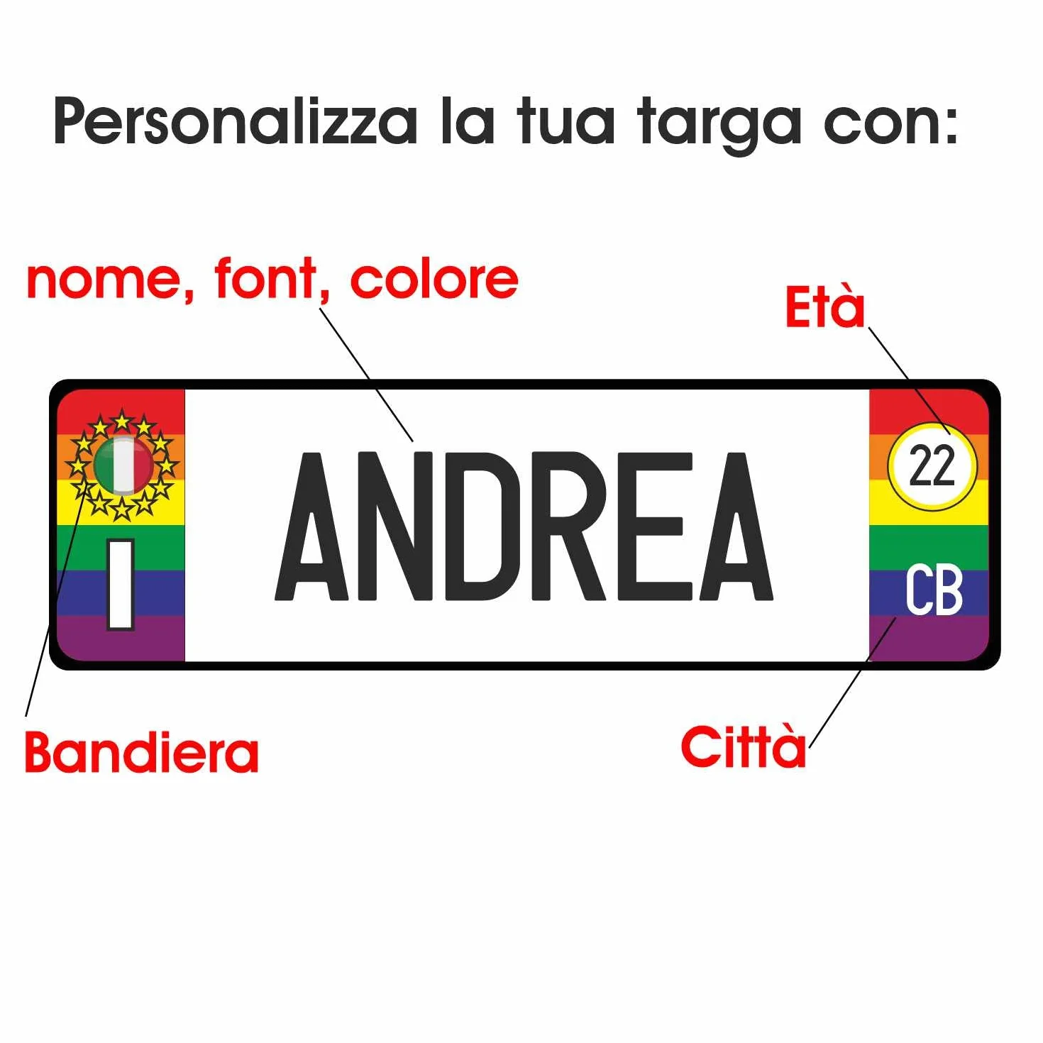 Targa Auto Personalizzata in Alluminio 3 mm 36 x 11 cm Made in Italy