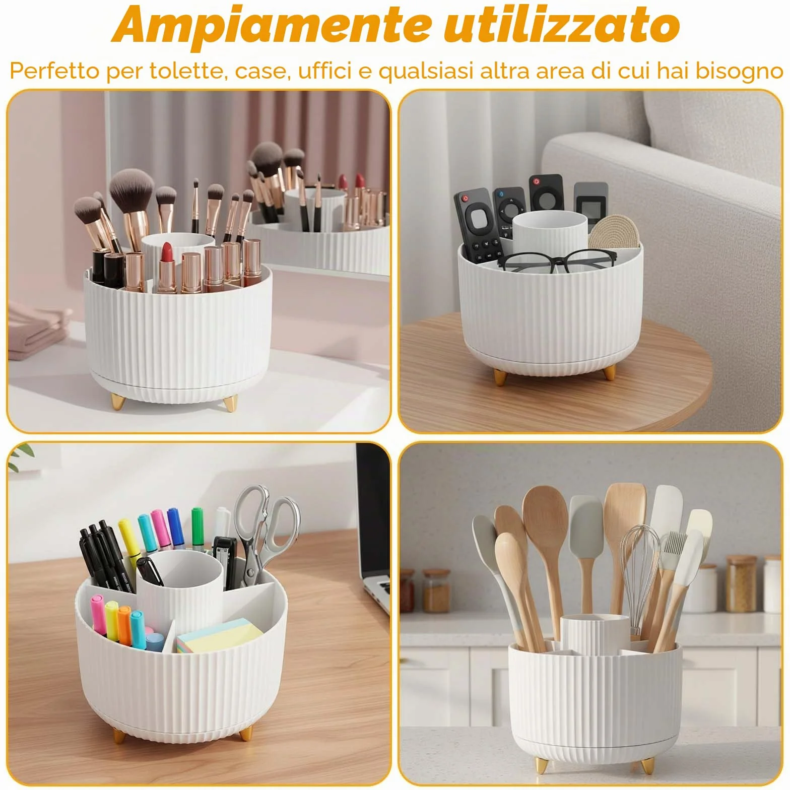 Organizer Porta Trucchi Girevole 360°, Spazzola 5 Griglie, Bianco