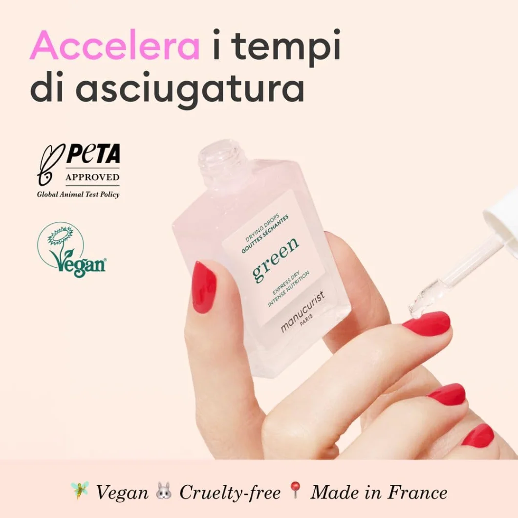 Manucurist - Gocce secche per smalto per unghie ad asciugatura rapida - Riduce la metà del tempo di asciugatura - Cura smalto unghie - Olio cuticole unghie, ceramidi argan - Vegan