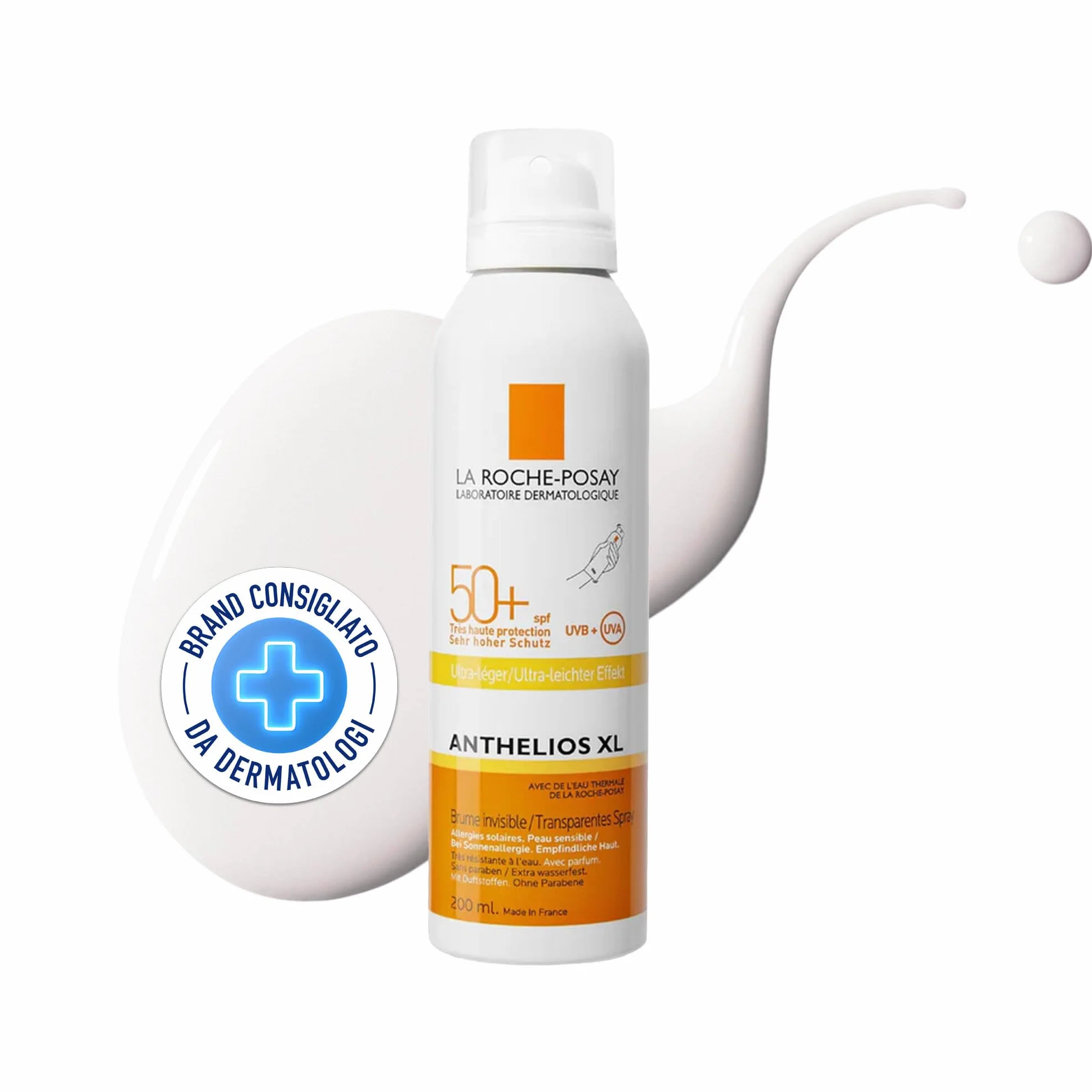 La Roche Posay Anthelios, Spray Corpo Invisibile SPF50+, Per Pelli Sensibili al Sole, Protezione Estrema Anti-UVA e UVB, Resistente ad Acqua, Sabbia e Sudore, Con Glicerina e Acqua Termale, 200 ml