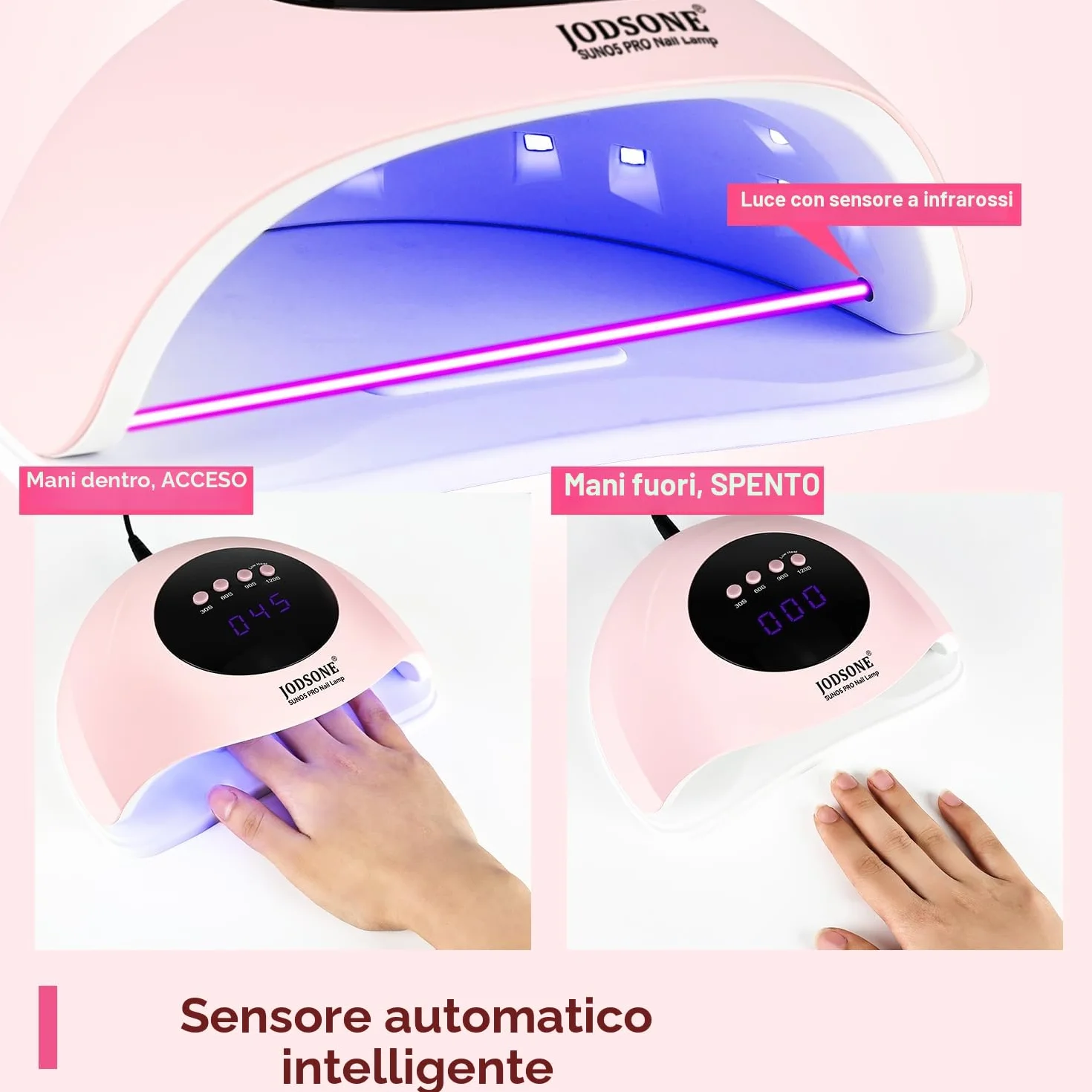 Lampada UV LED Unghie Professionale 24 LED 4 Timer 30/60/90/120S Sensore Movimento Base Staccabile