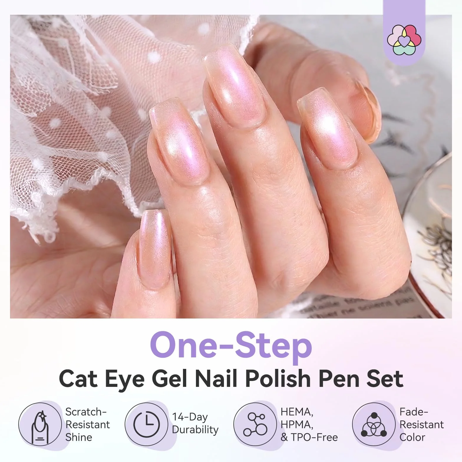 SAVILAND One-Step Penna per Smalto Gel: 3 in 1 Smalto Gel Penna Base, Colori e Top Coat Gels Nail Polish con Magnete per Nail Art Cat Eye Formato da Viaggio 4ml, Facile Usare per Principianti