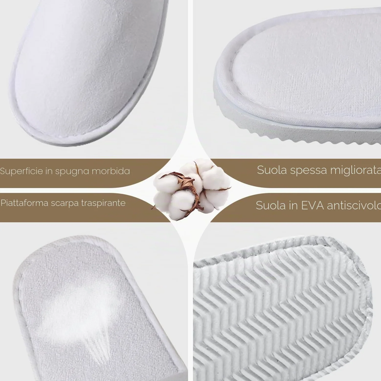 10 paia di slippers per Hotel Bianca Donna Uomo, Pantofole Antiscivolo Monouso, Pantofole Ospite, Punta chiusa, Ciabatte Unisex in Spa e Ospiti