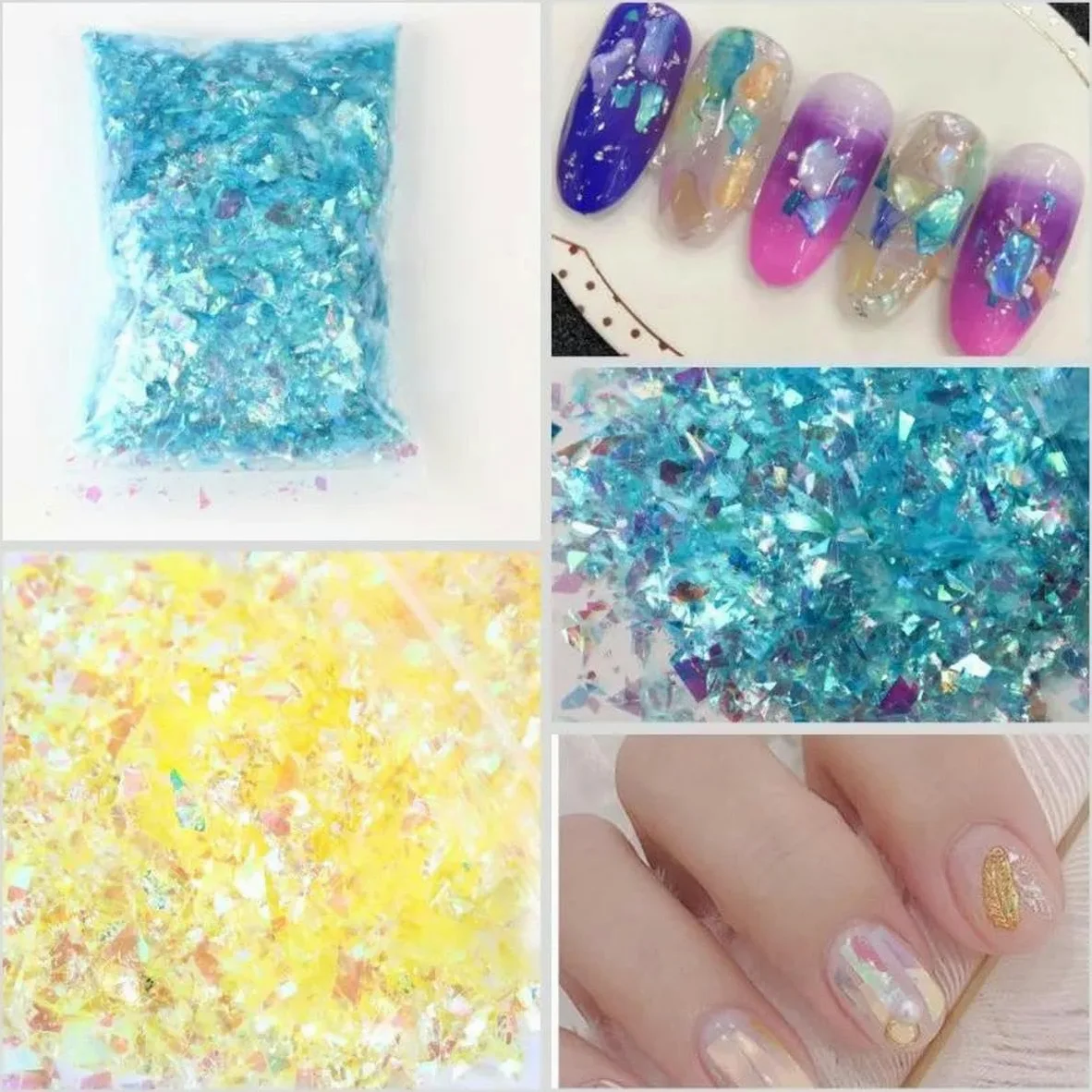 500g olografico misto carta conchiglia grosso glitter per unghie paillettes fiocchi scintillanti fette manicure corpo occhi viso glitter-azzurro-500g