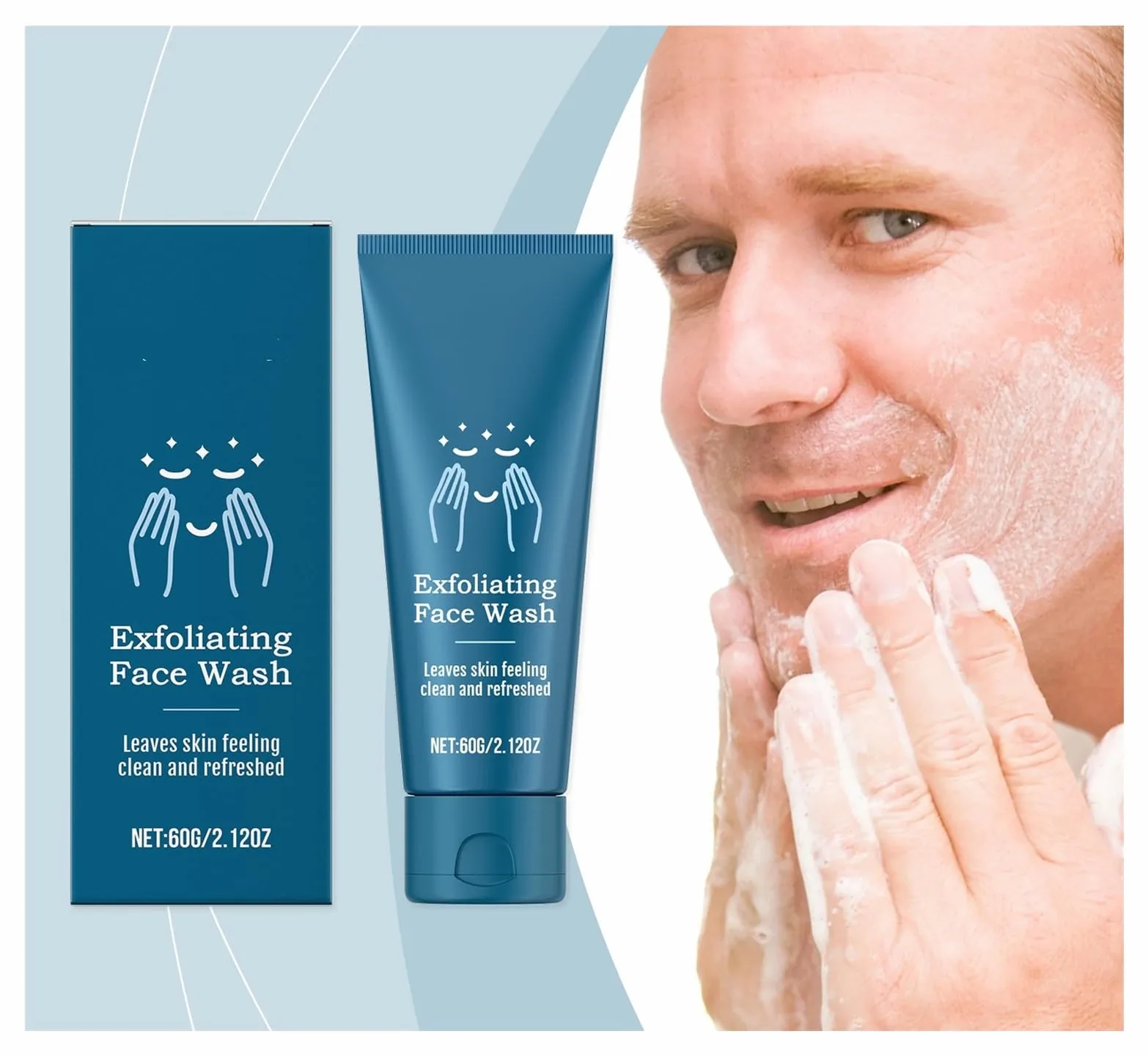 Detergente esfoliante for uomo da 60 g, deterge delicatamente la pelle, idrata e lascia una sensazione di freschezza(2pcs)