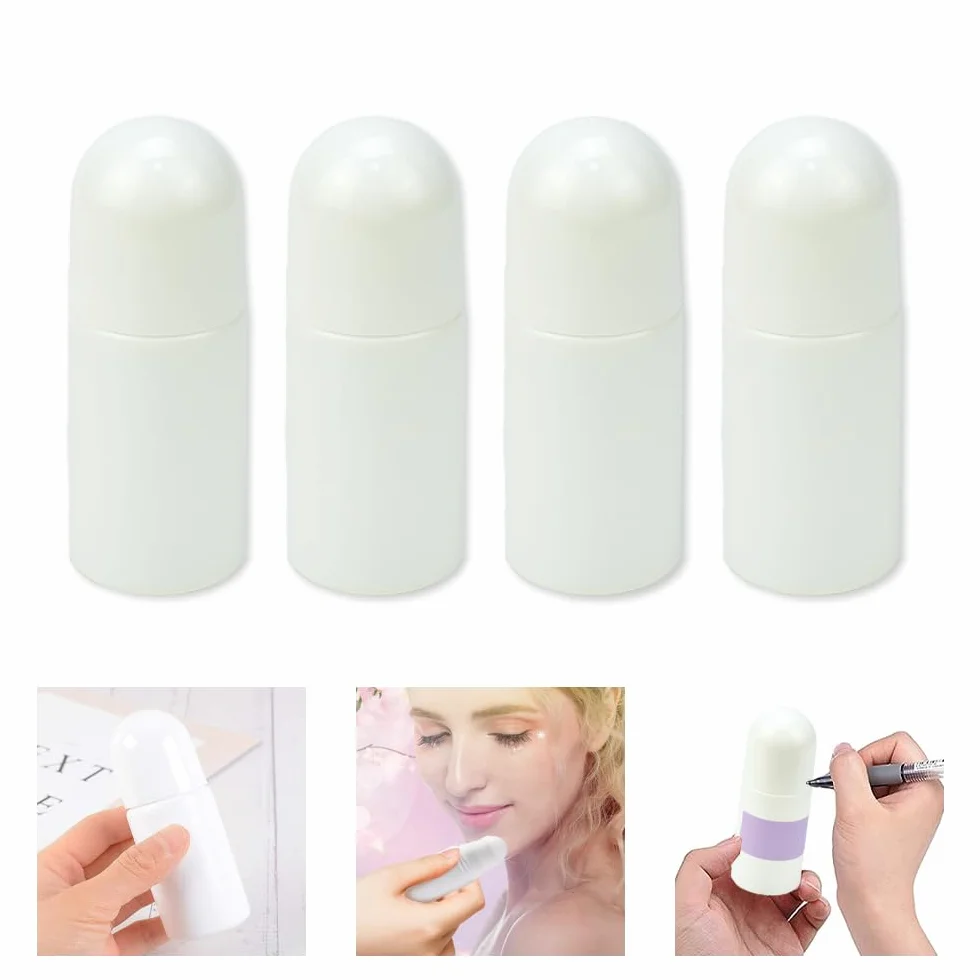 4 Pz Bottiglie a Rullo in Plastica Bottiglie Vuote con Sfera a Rullo da 50ml Contenitori Deodoranti Fai da Te con Sfera a Rullo per Aromaterapia, Profumi, Deodorante e Cosmetici