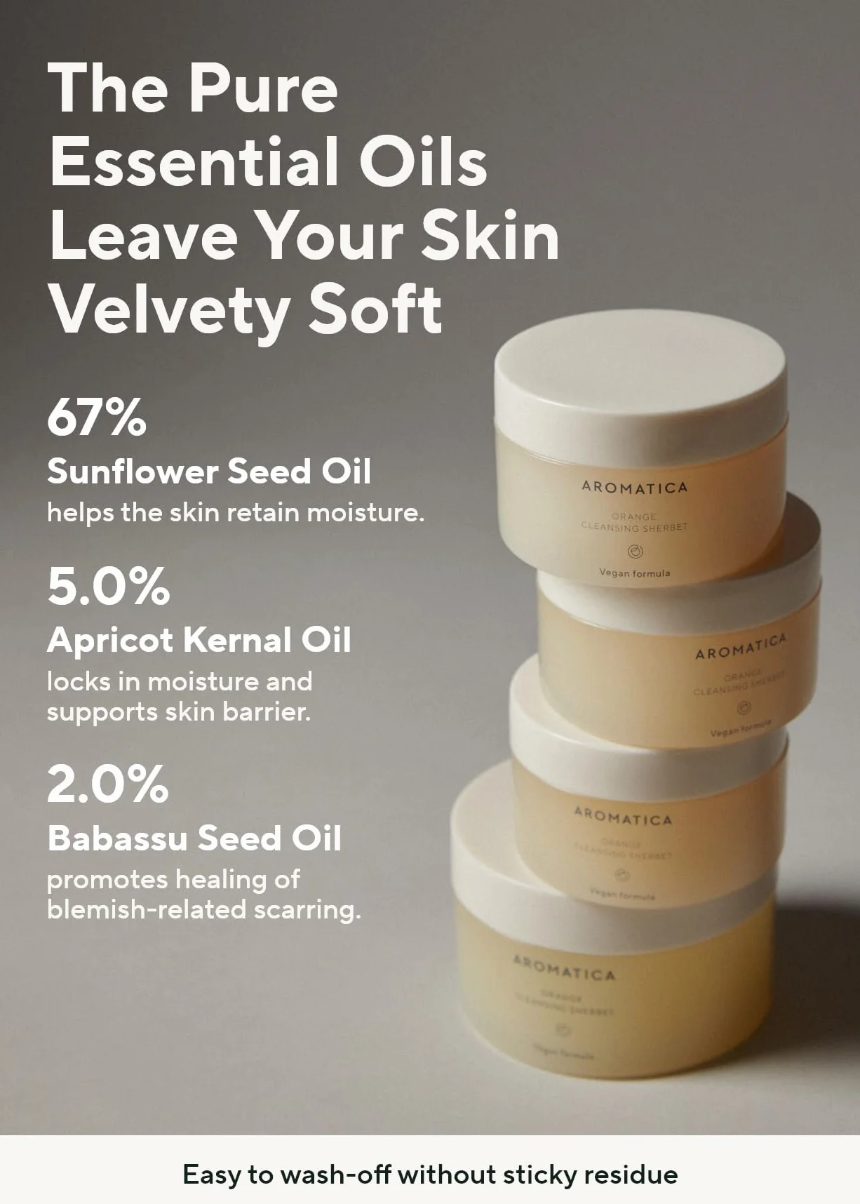 AROMATICA Sorbetto detergente all'arancia 150 g - Doppio detergente, balsamo struccante - Scioglie le impurità più ostinate