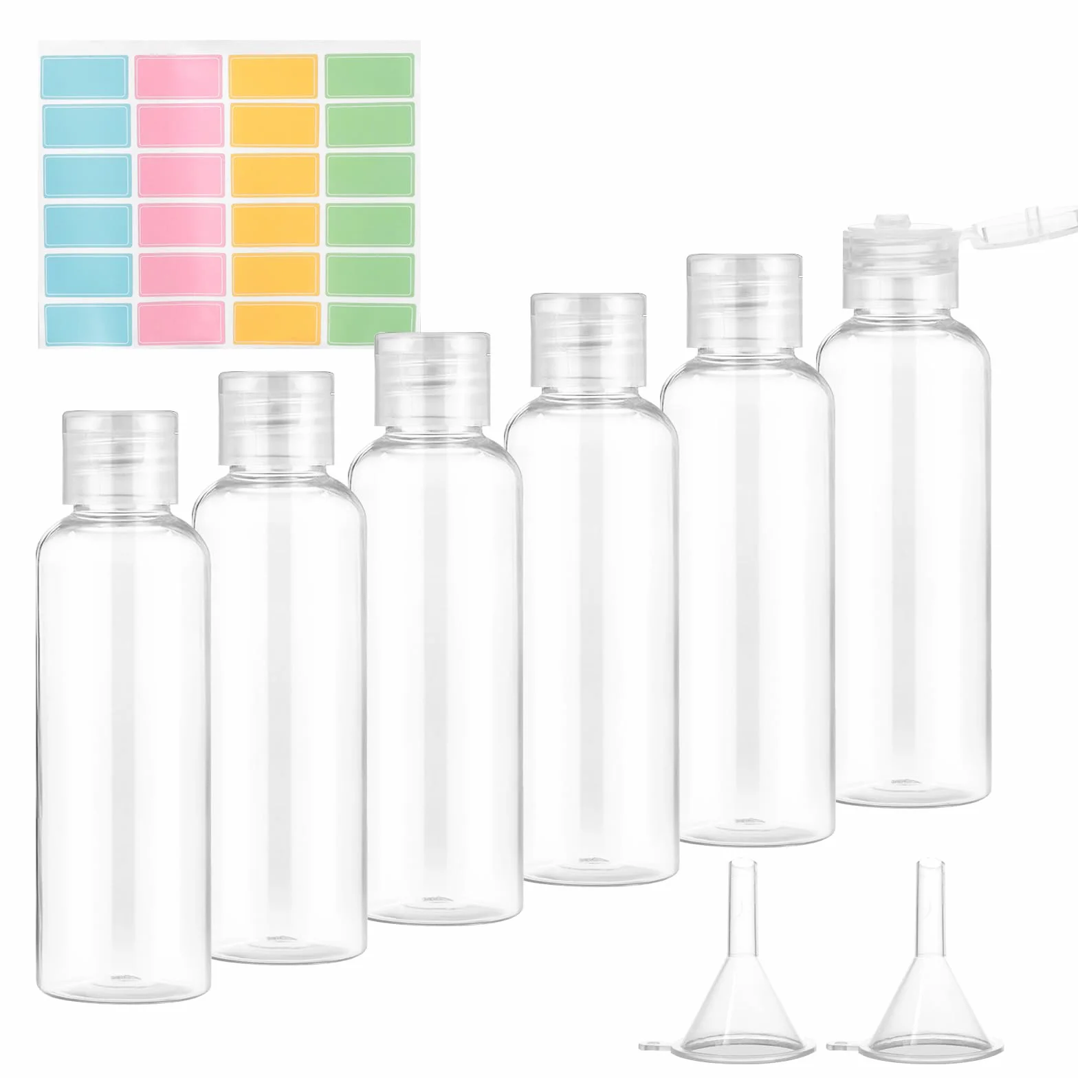 Romon Bottiglie di Viaggio 6 Pezzi 100 ml Set Kit Viaggio Aereo in Plastica con Imbuti Flaconi Trasparenti per Cosmetica