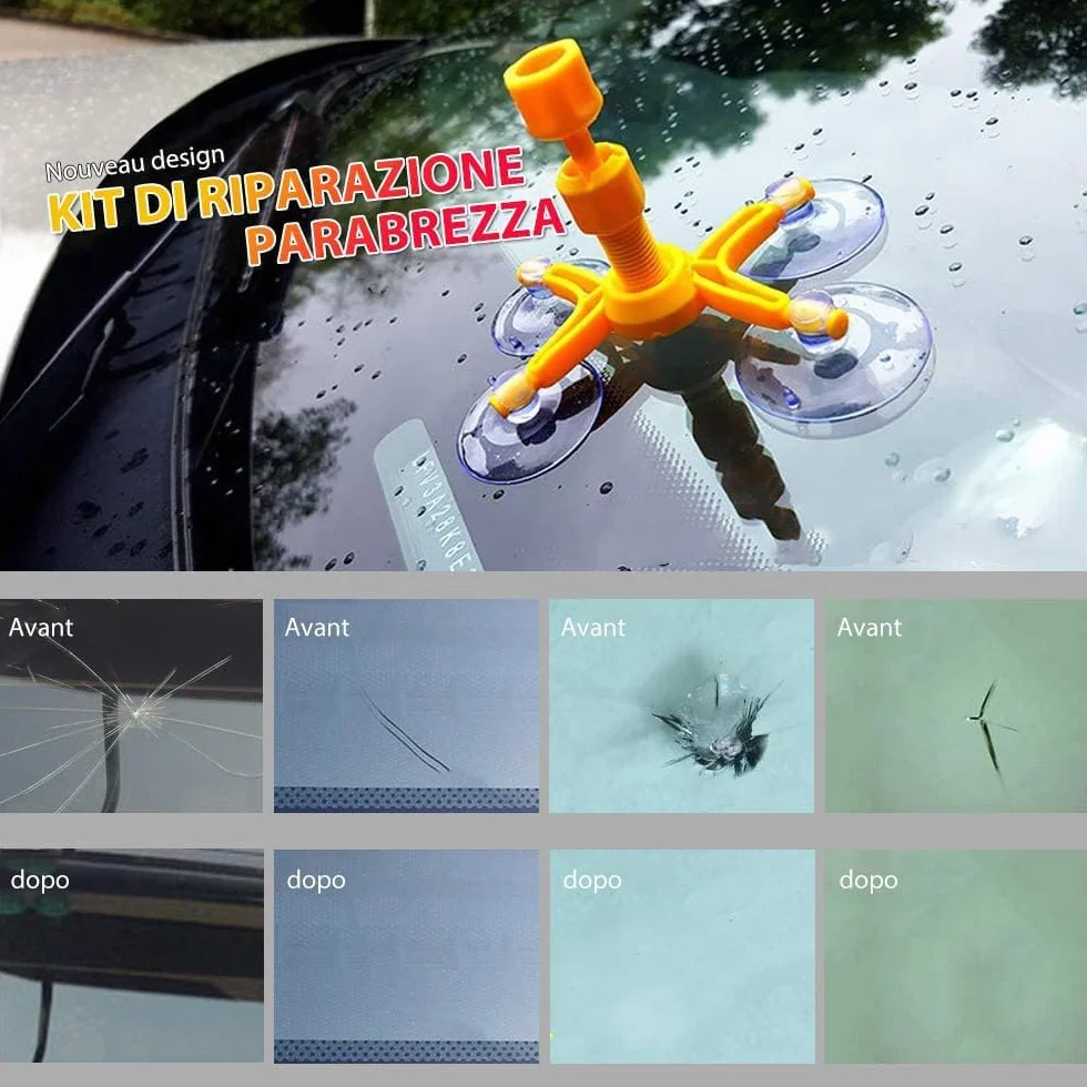 Manelord Car Kit Riparazione Parabrezza Auto Set Riparazione Chip Crepe Bulls-Eye Ragnatela Stella Nichel Mezzaluna