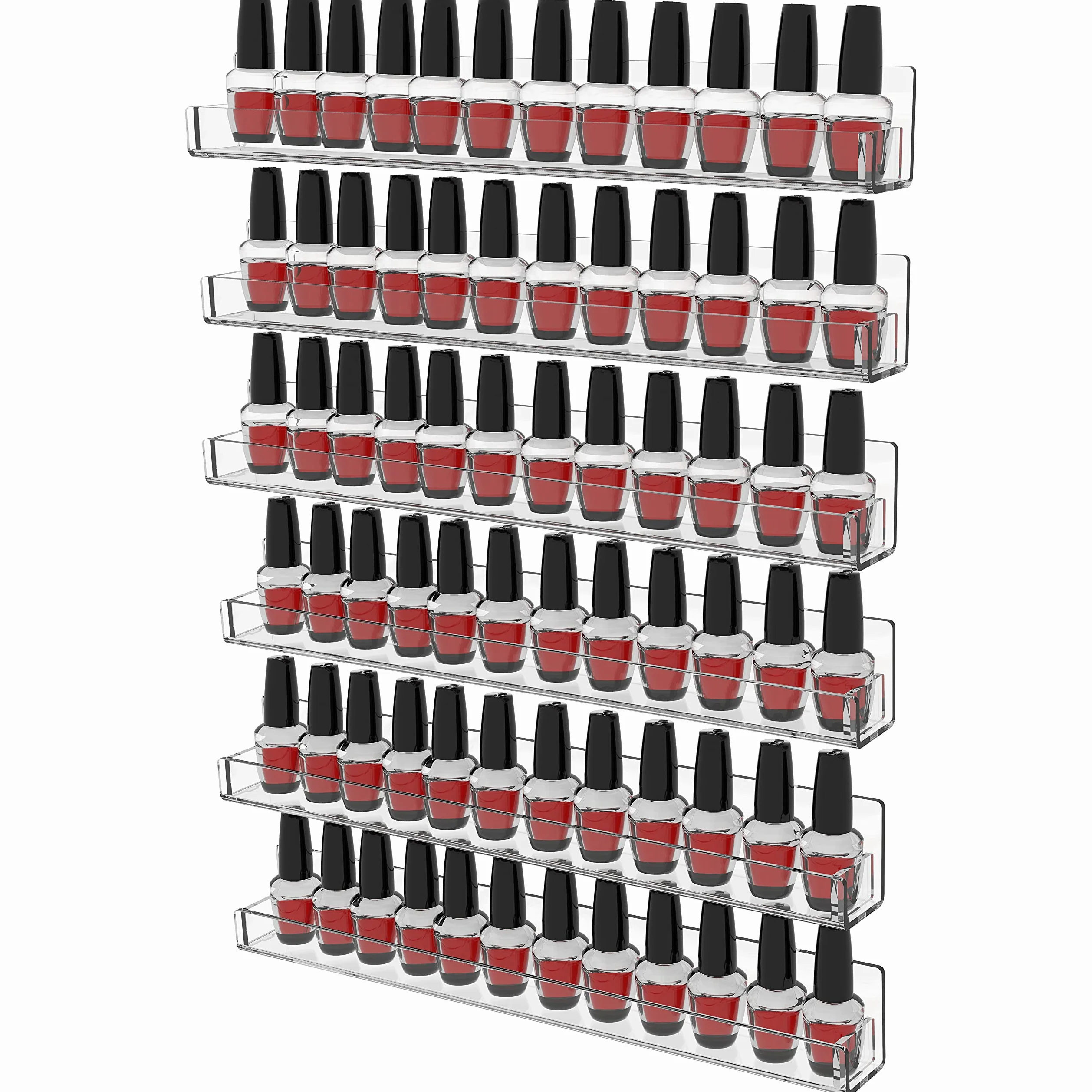 Cq - Organizer per smalti in acrilico da parete, 6 confezioni da 72 bottiglie per nail tech, organizer per unghie e conservazione, per nail tech, 45 cm
