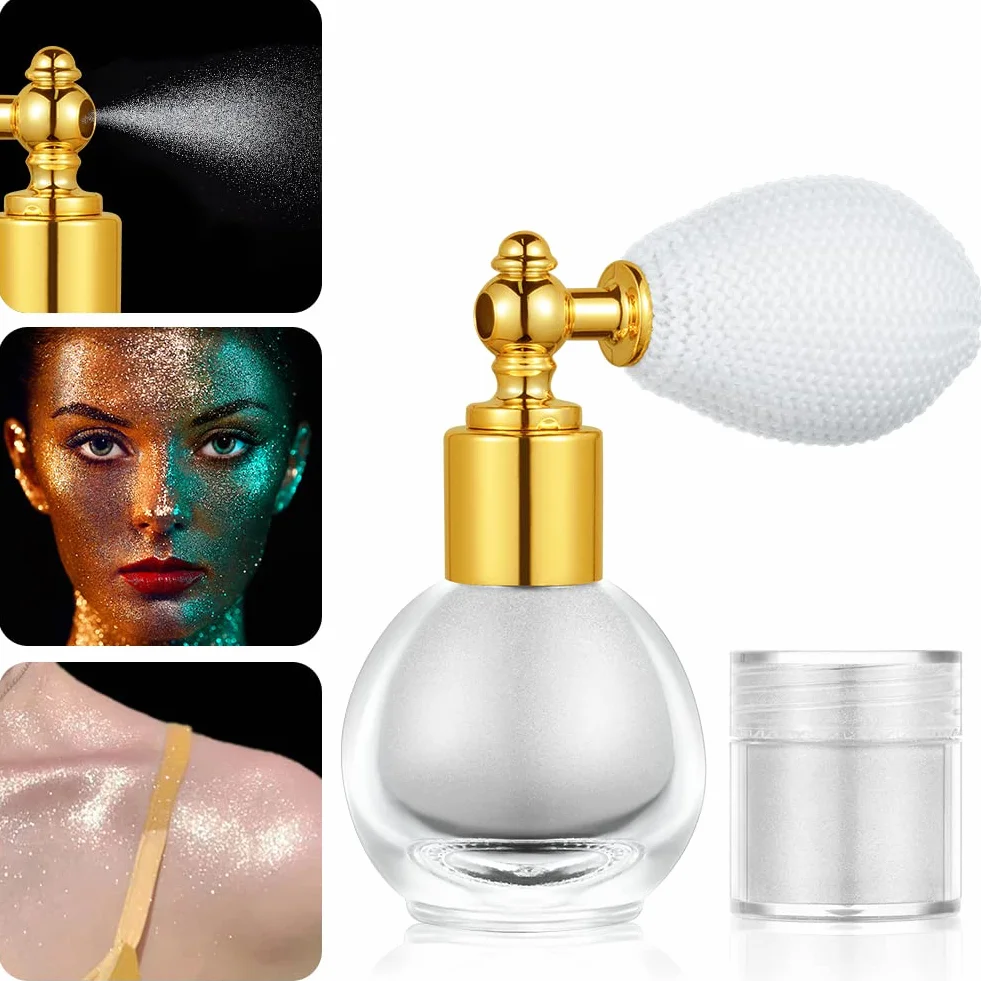 AOOWU Spray glitterato illuminante, polvere scintillante per corpo e capelli