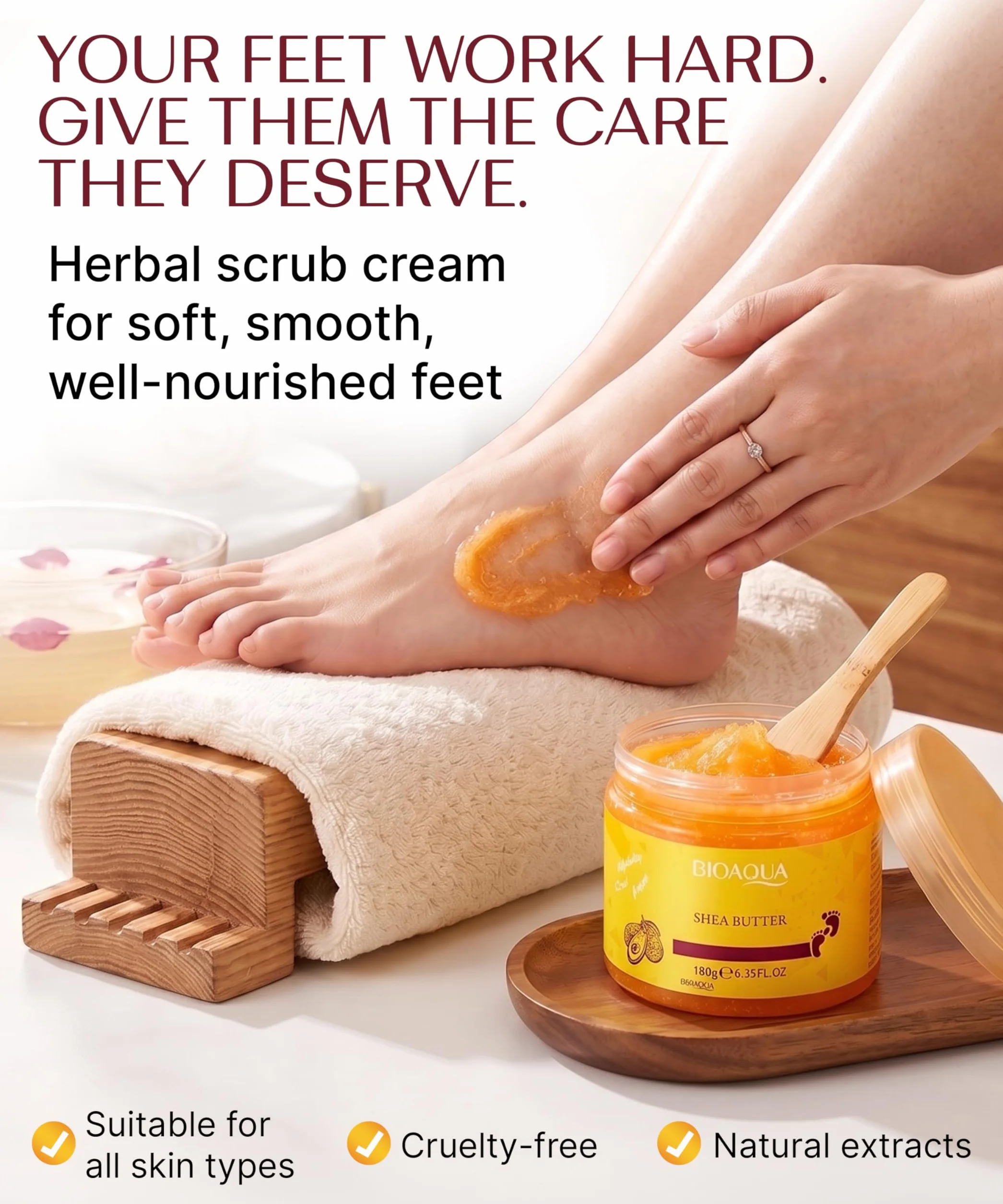 BIOAQUA Cura Del Piede Massaggio Scrub-Crema Esfoliante Detergente Piedi Delicati Olio di Karitè Naturale Estratti 180g