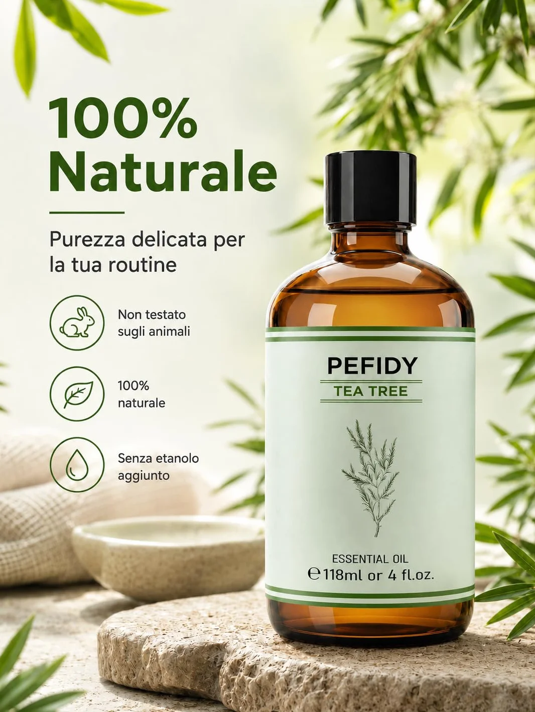 Olio Essenziale di Tea Tree 118ml, Olio di Melaleuca Alternifolia Distillato a Vapore, con Contagocce