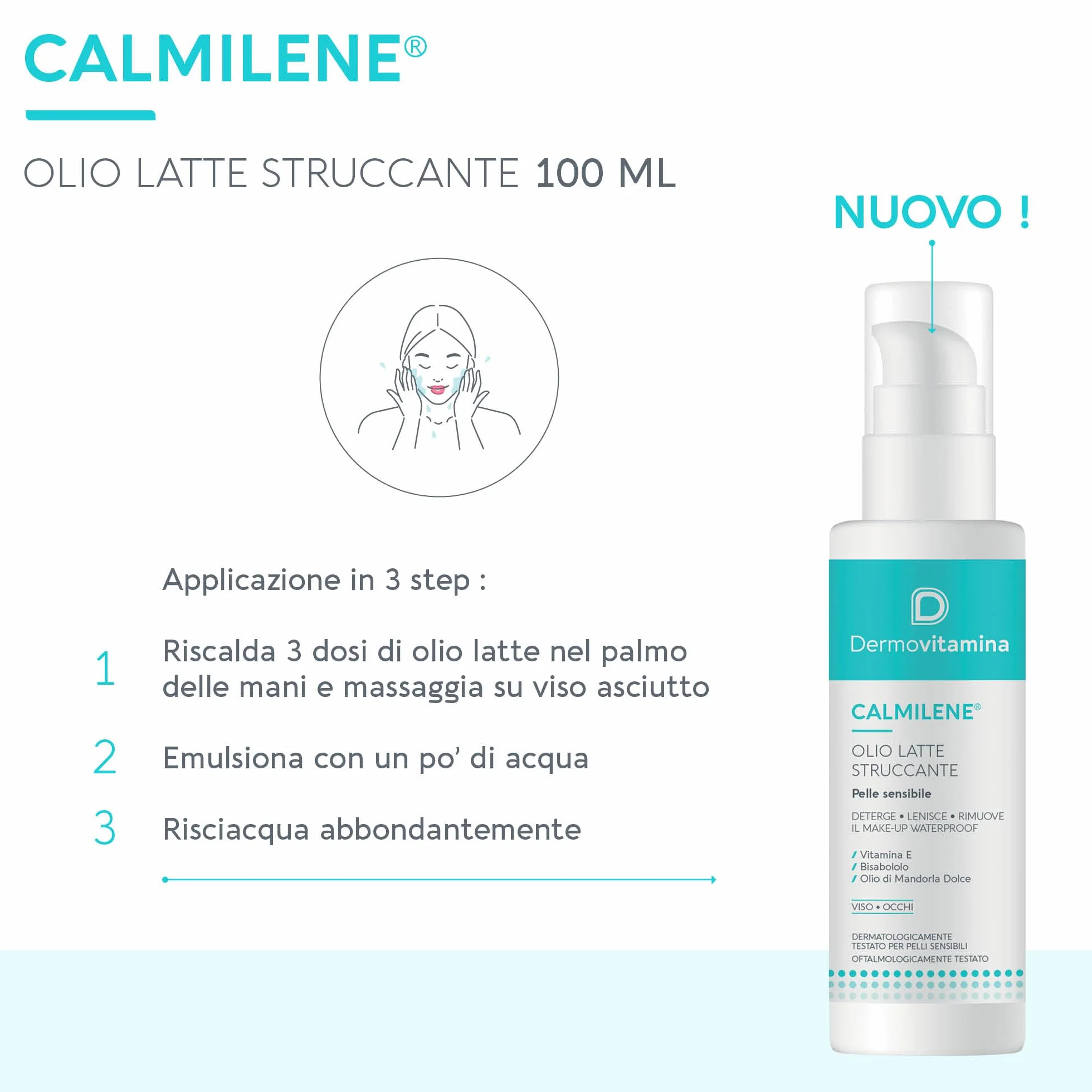 Dermovitamina Calmilene Olio Latte Struccante 100ml - Struccante Viso e Occhi Waterproof per Pelli Sensibili