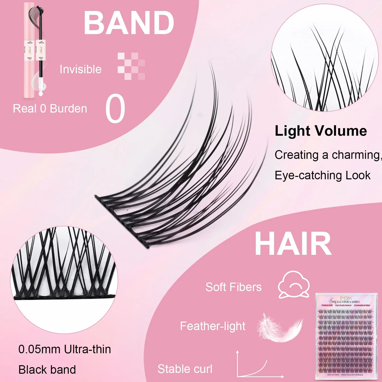 EMEDA Ciglia a Grappolo Morbide Naturali 10-13mm Mix DIY Extension Fai da Te