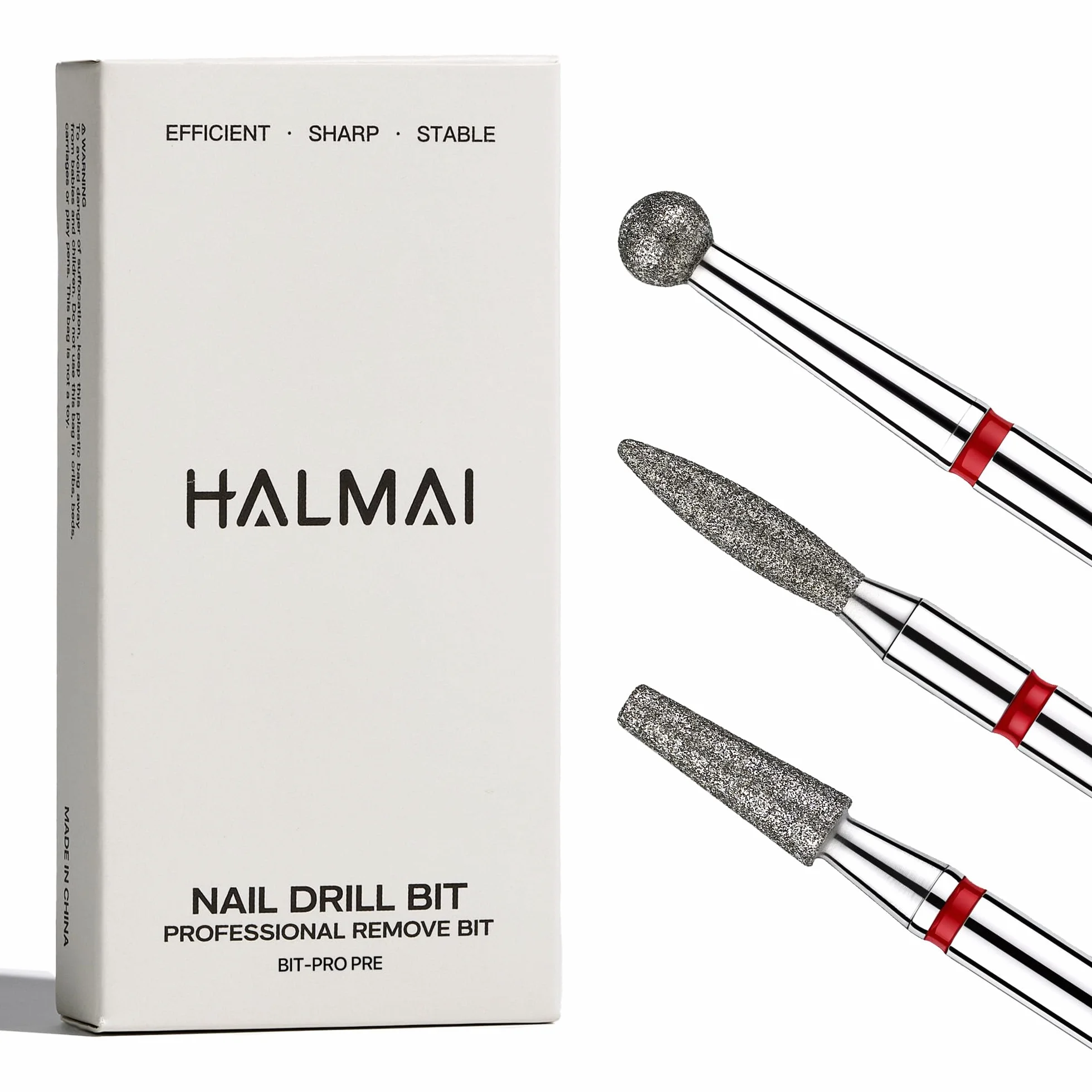 HALMAI Set 3 Frese per Unghie 3/32" Punte Diamantate per Lima Elettrica Manicure Pedicure