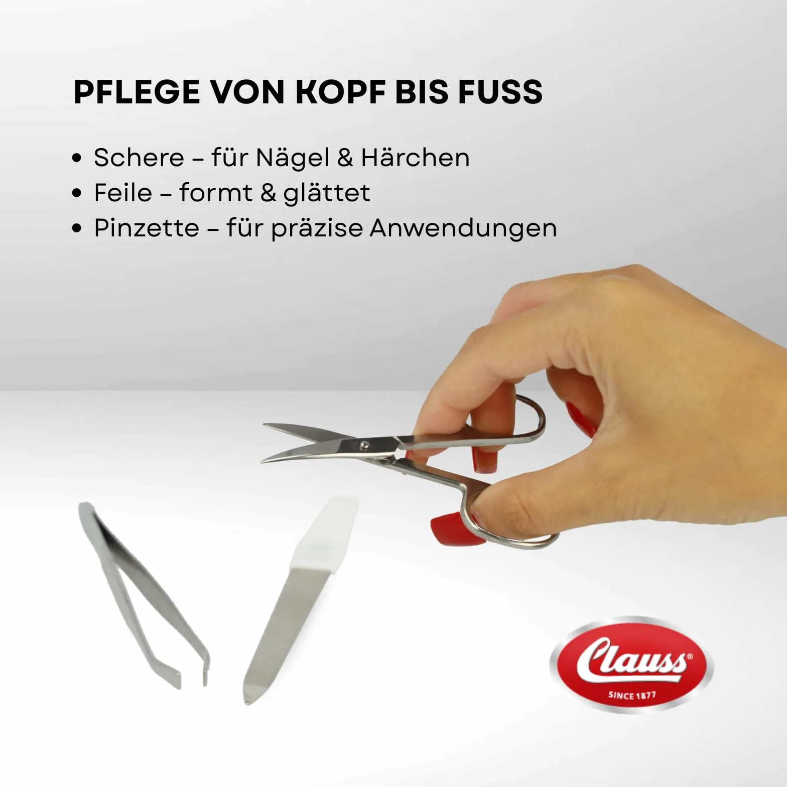 Clauss Set per la cura delle unghie con forbici, lime e pinzette per manicure e pedicure da viaggio