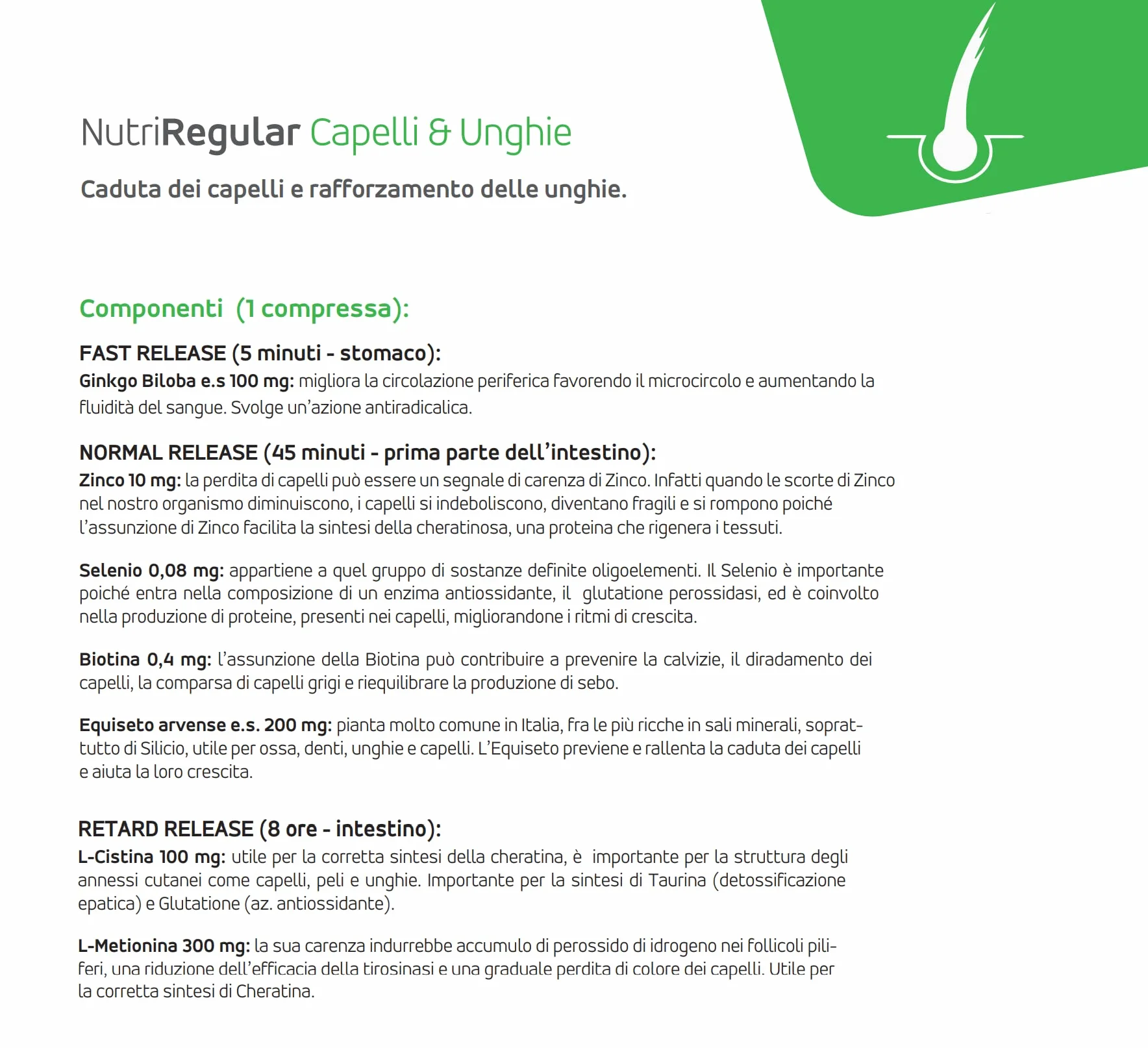 Nutriregular Capelli e Unghie, 90 compresse - Integratore Naturale Migliora la Crescita, Volume, Forza Capelli - Azione Rinforzante Unghie - Con Zinco, Selenio, Biotina, Ginko, Equiseto - Nutrileya