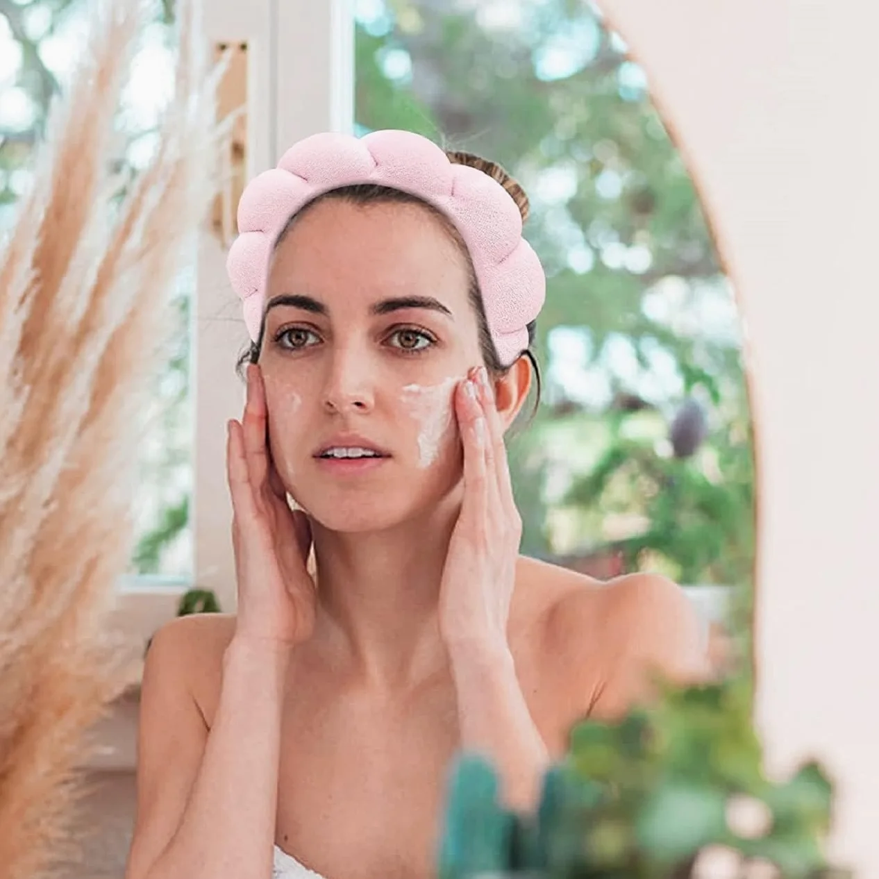 Fascia per capelli in spugna per donne, fascia per la cura della pelle, fascia per il lavaggio del viso, morbida fascia per trucco preppy per spa lavaggio viso trucco (confezione da 10)
