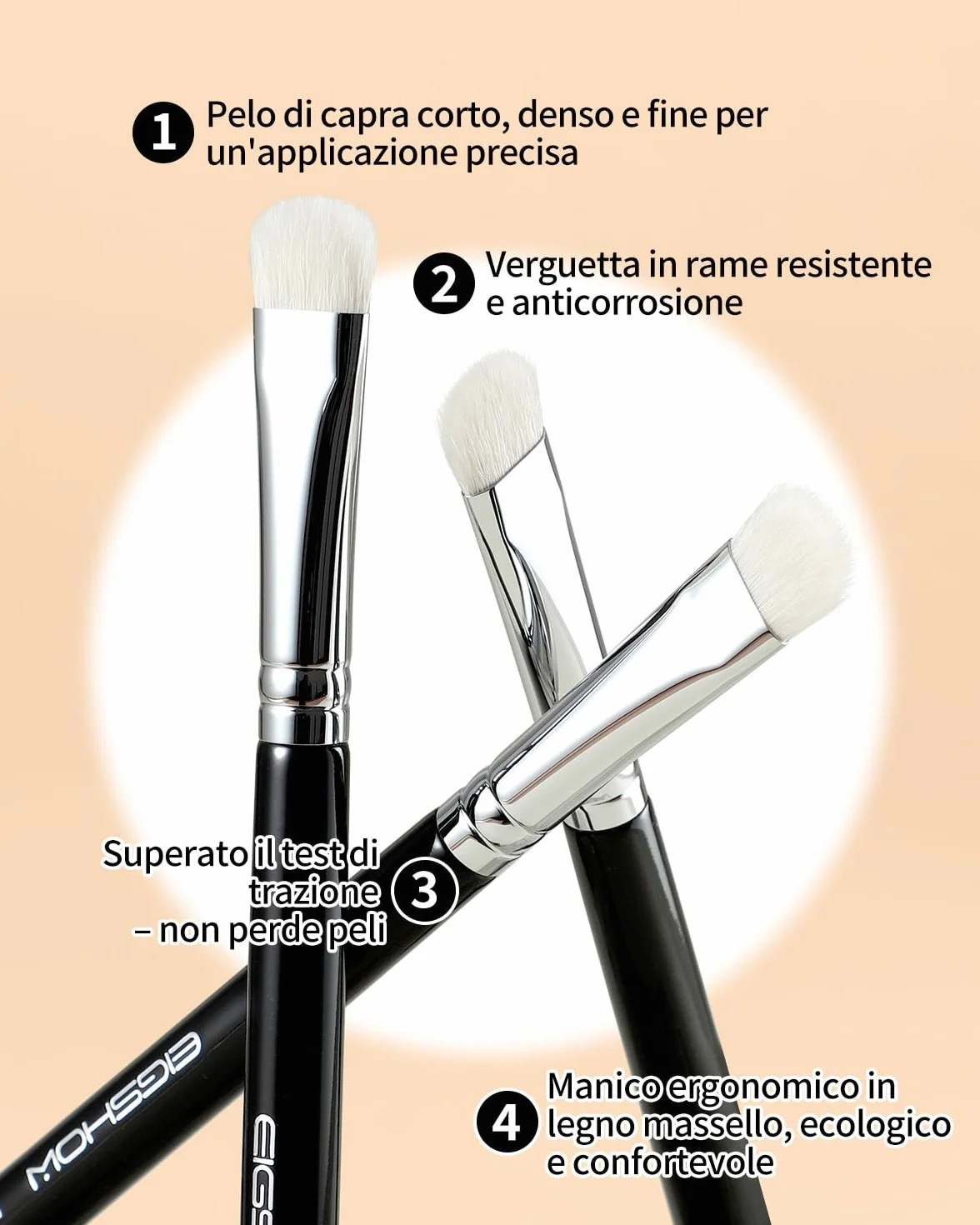 EIGSHOW Pennello per ombretto, Pennello professionale doppio uso ombretto e correttivo con pelo di capra Saikoho, Pennello per trucco occhi premium per sfumare, sbavare e sfumare, nero(E831)