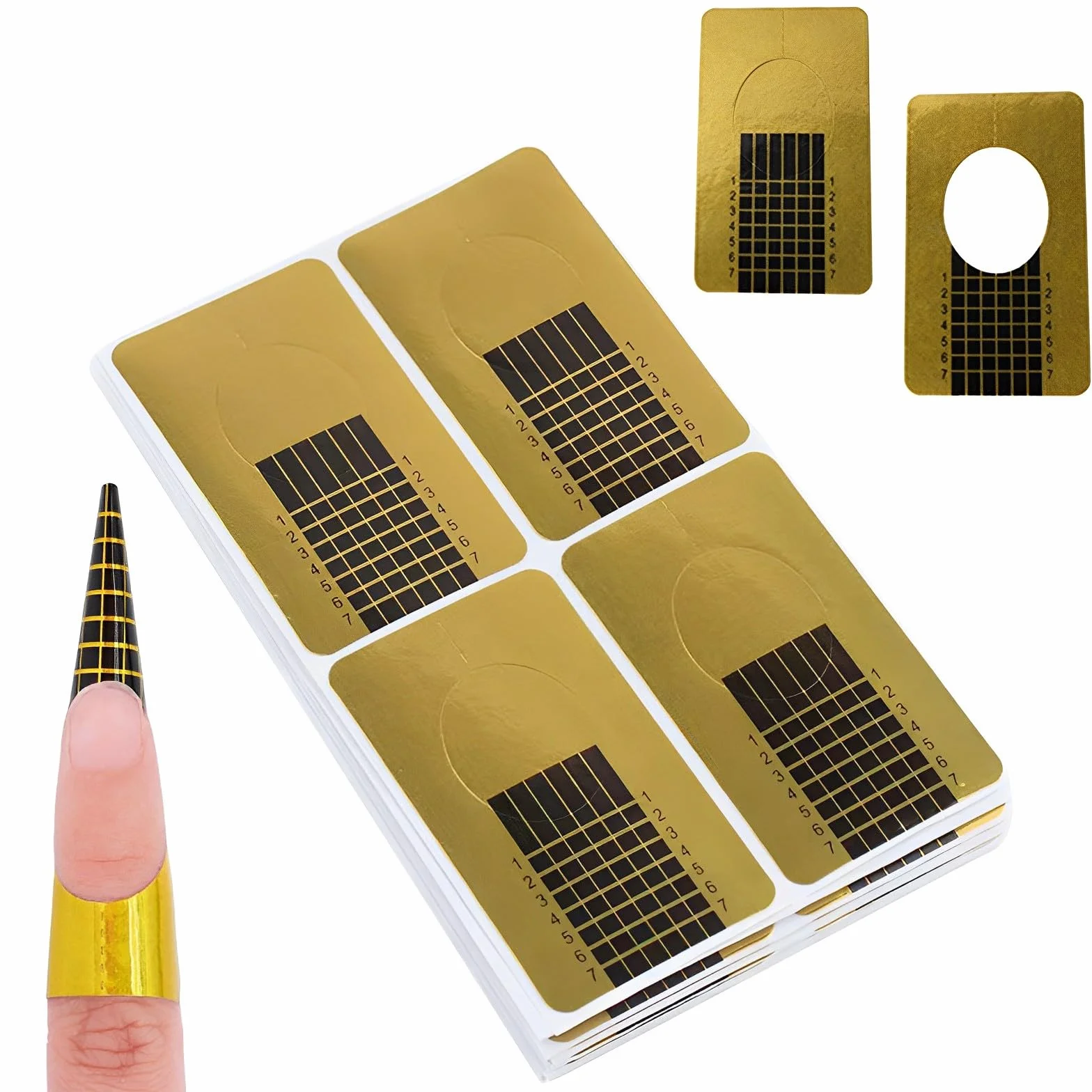 120 Pezzi Cartine per Ricostruzione Unghie,Cartine Extension Model per UV Gel Nail, Cartine Oro Nail Art Per Ricostruzione Allungamento Unghie