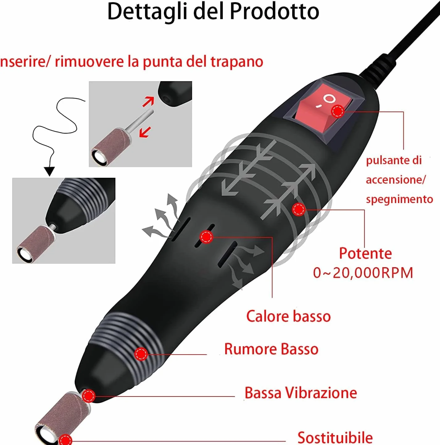 SQUADO Fresa per Unghie Professionale Lima Elettrica per Unghie Gel Manicure Pedicure