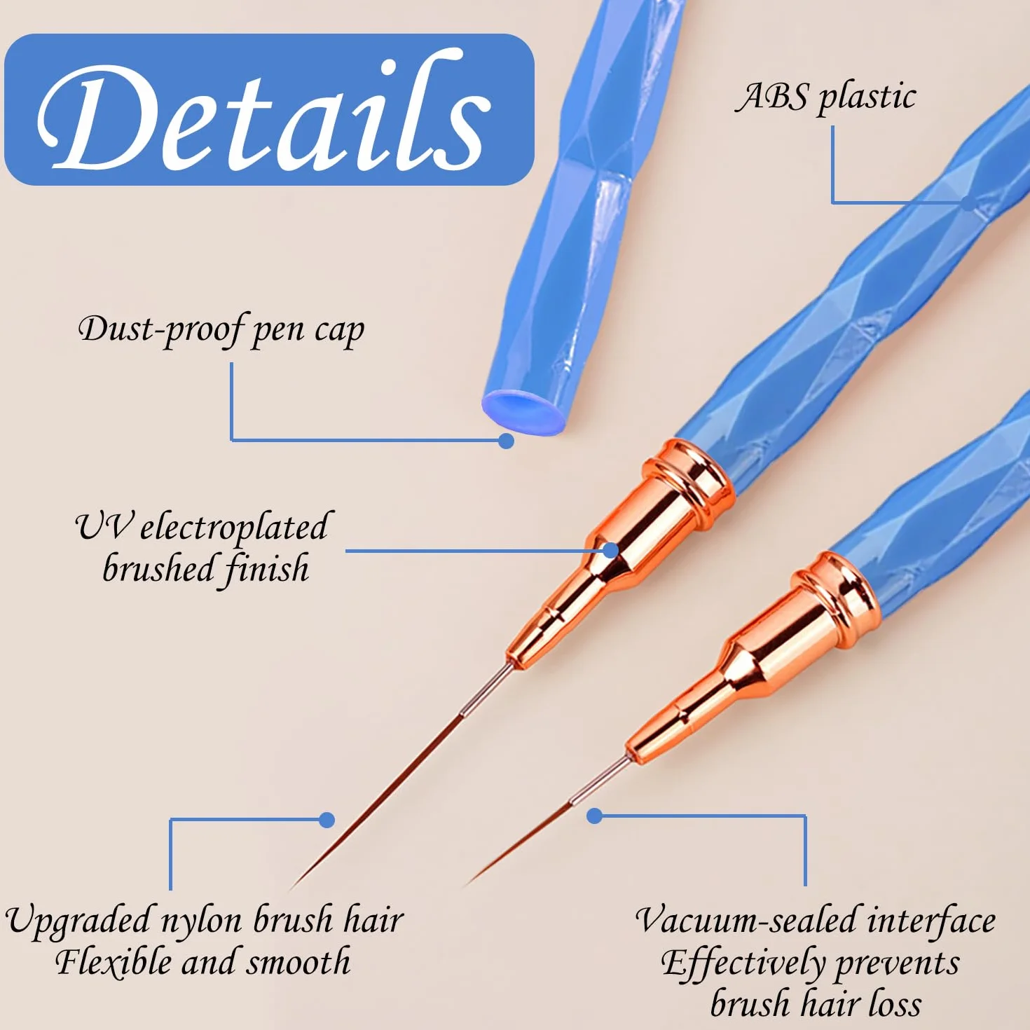 Pennelli per Nail Art, 5 Pezzi Pennelli Liner di Precisione, Pennelli per Unghie per Disegnare Linee Fini Attrezzo per gel UV Disegno Fodera Unghie Strumenti Manicure,Blu