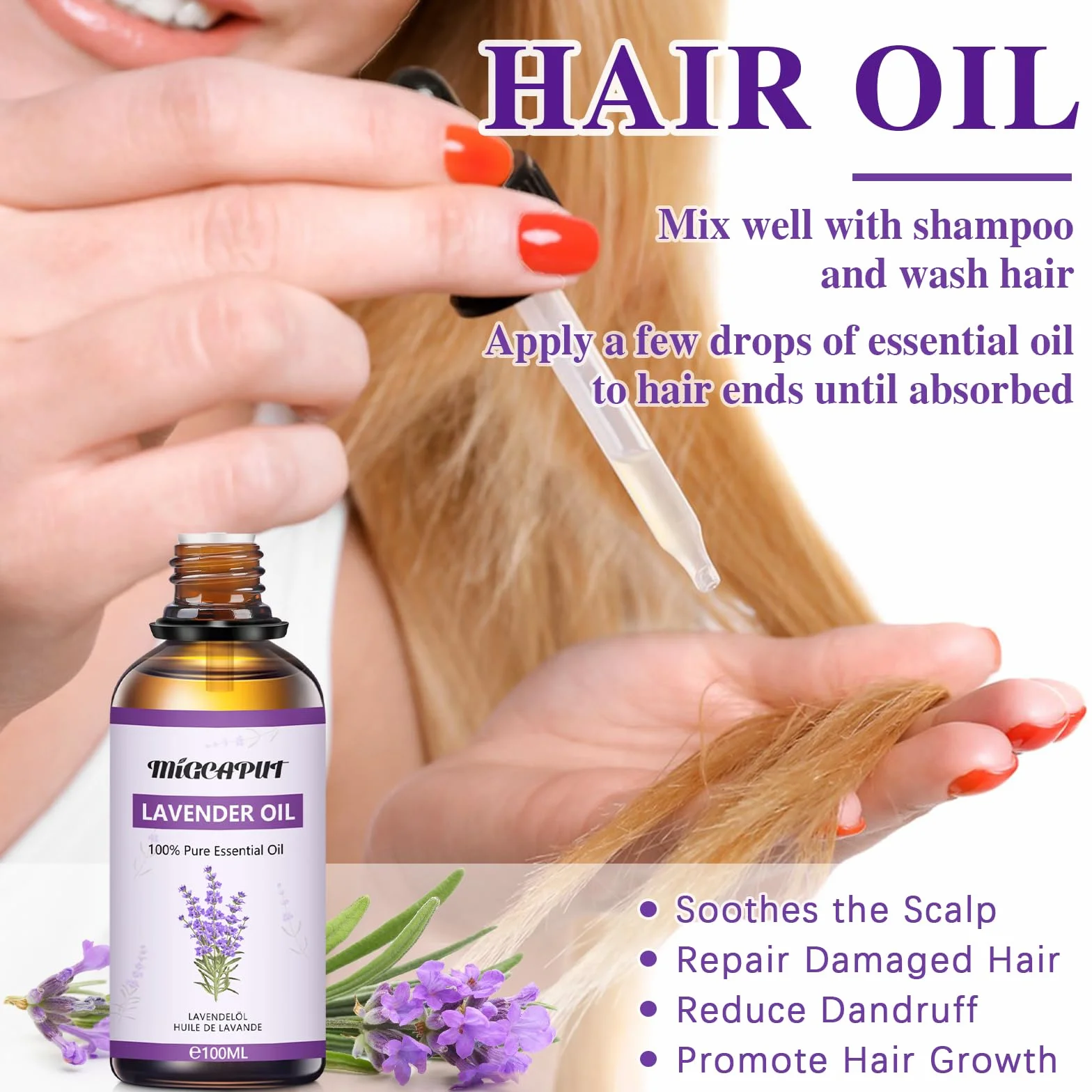 Olio Essenziale di Lavanda 100ML, Naturale Terapeutico per Aromaterapia Diffusori Massaggi