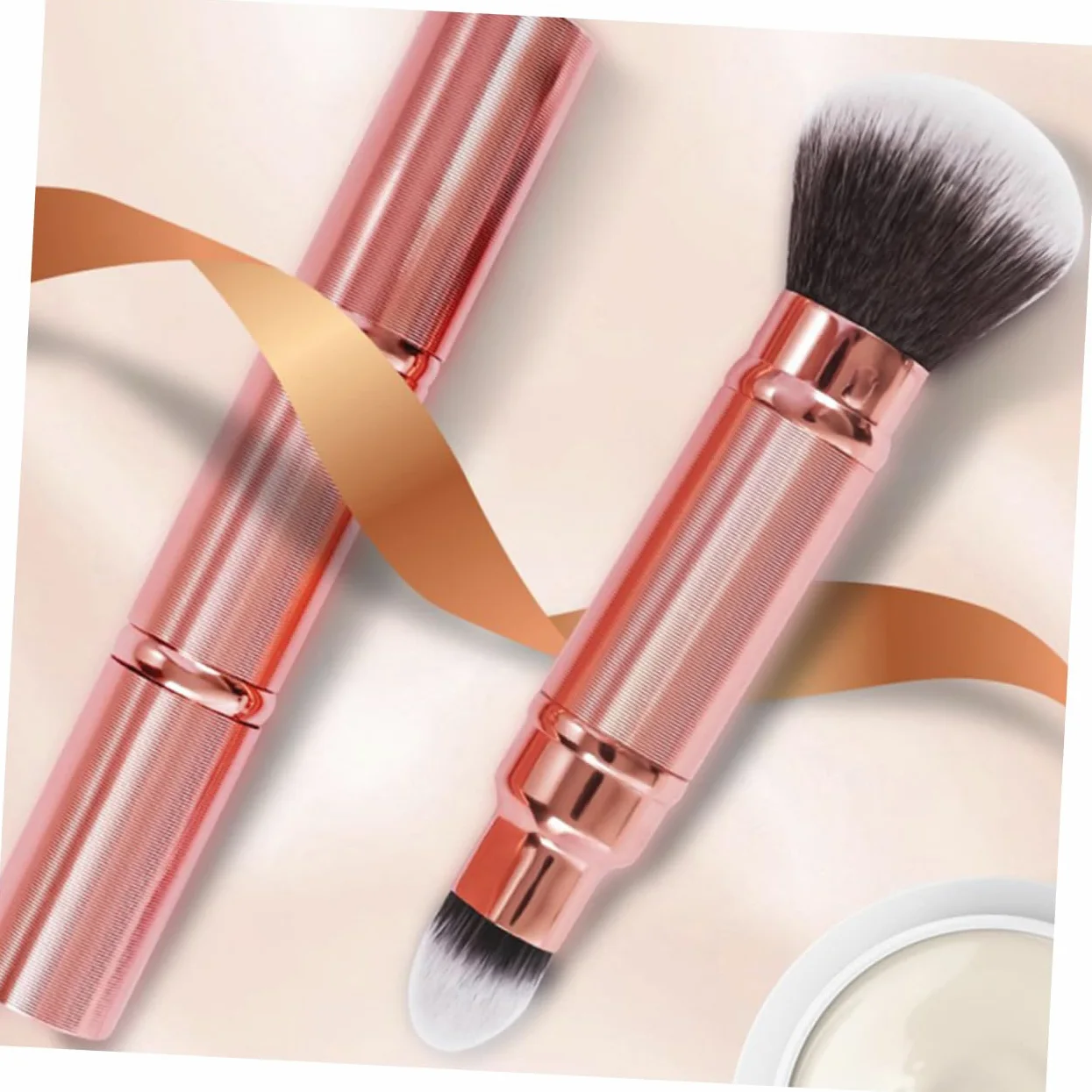 Mikinona Set 2 Pennelli Trucco Viso Doppia Estremità Retrattili con Cappuccio Pennello Multifunzione in Fibra Sintetica per Ufficio e Viaggio