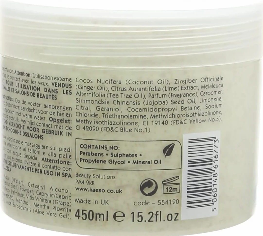 Kaeso Lime and Ginger Tingle Foot Scrub 450 ml