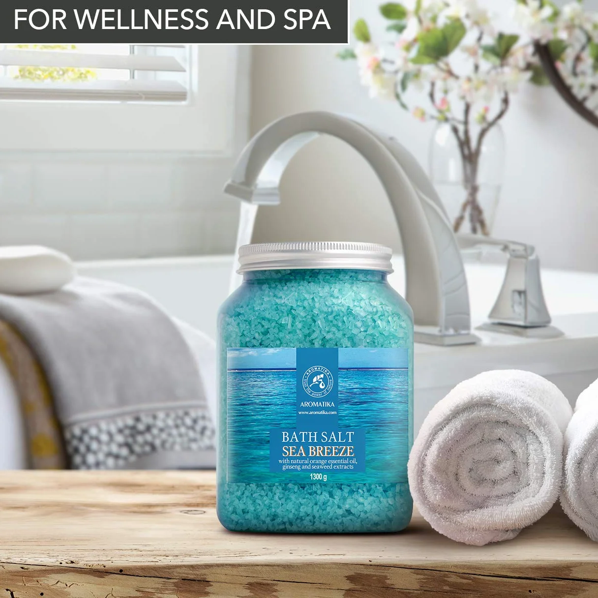 Sali da Bagno Brezza Marina 1300g - con Olio Essenziale di Arancia - Estratti di Ginseng & Alghe - per un Buon Sonno - AntiStress - Bellezza - Cura del Corpo - Benessere